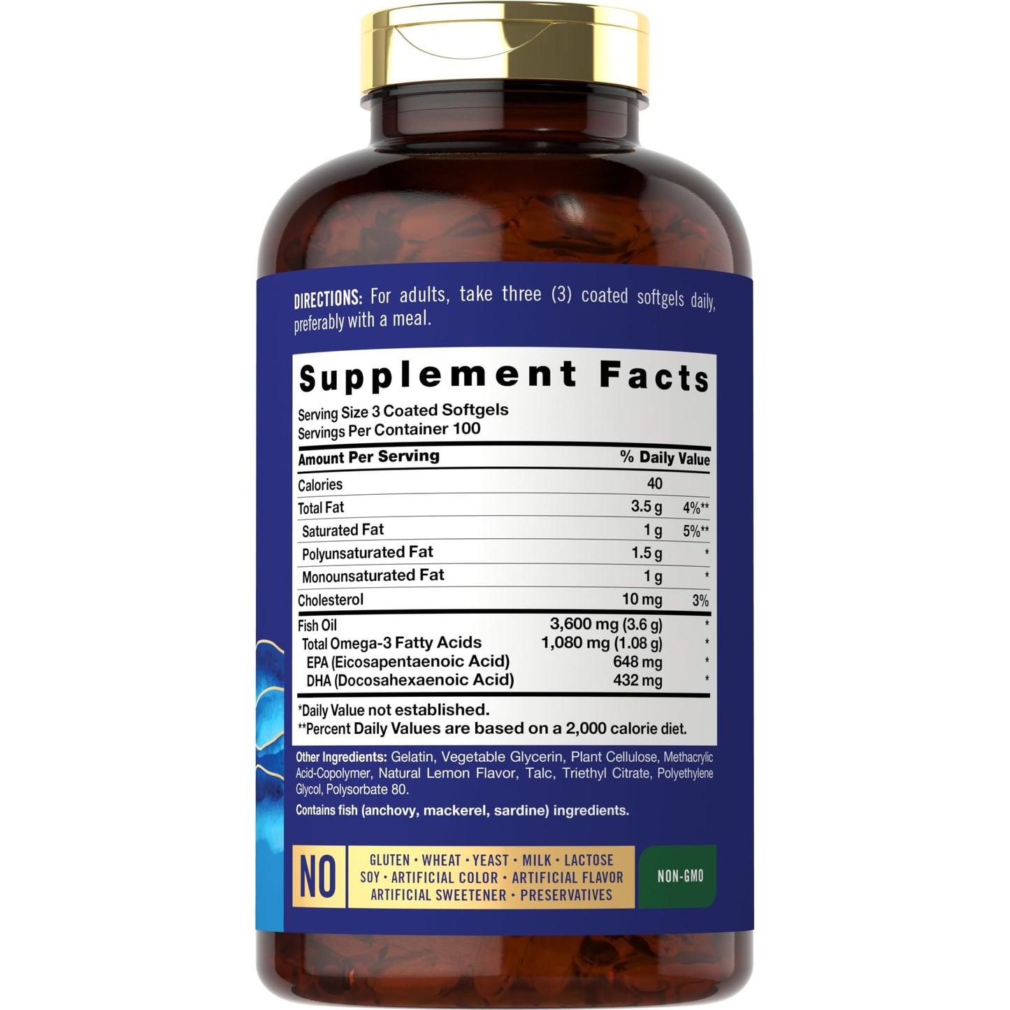 Carlyle Burpless Fish Oil 3600 mg | 300 Softgels | with Omega-3 Fatty Acids | Lemon Flavor | Non-GMO, Gluten Free Supplement | by Wild Pacific - Medaid International