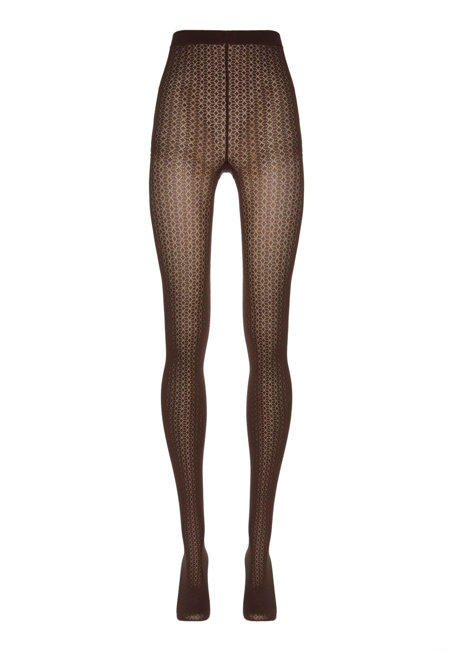 Wolford Mosaic Jacquard Tights For Women 50 Denier Diamond Patterned Pantyhose hosiery Sheer Matte-Shiny Knitted Waistband umber Brown Medium - Medaid International