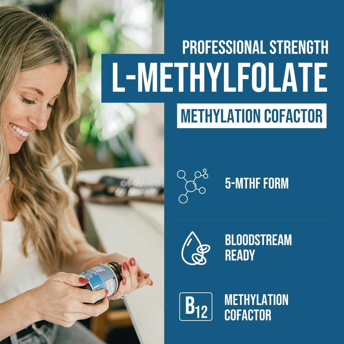 L Methyl Folate 15mg Plus Methyl B12 Cofactor – High Potency, Active 5-MTHF Form - Supports Mood, Methylation, Cognition – Bioactive Forms of Vitamin B9 & B12 (60 Capsules – 60 Servings) - Medaid International