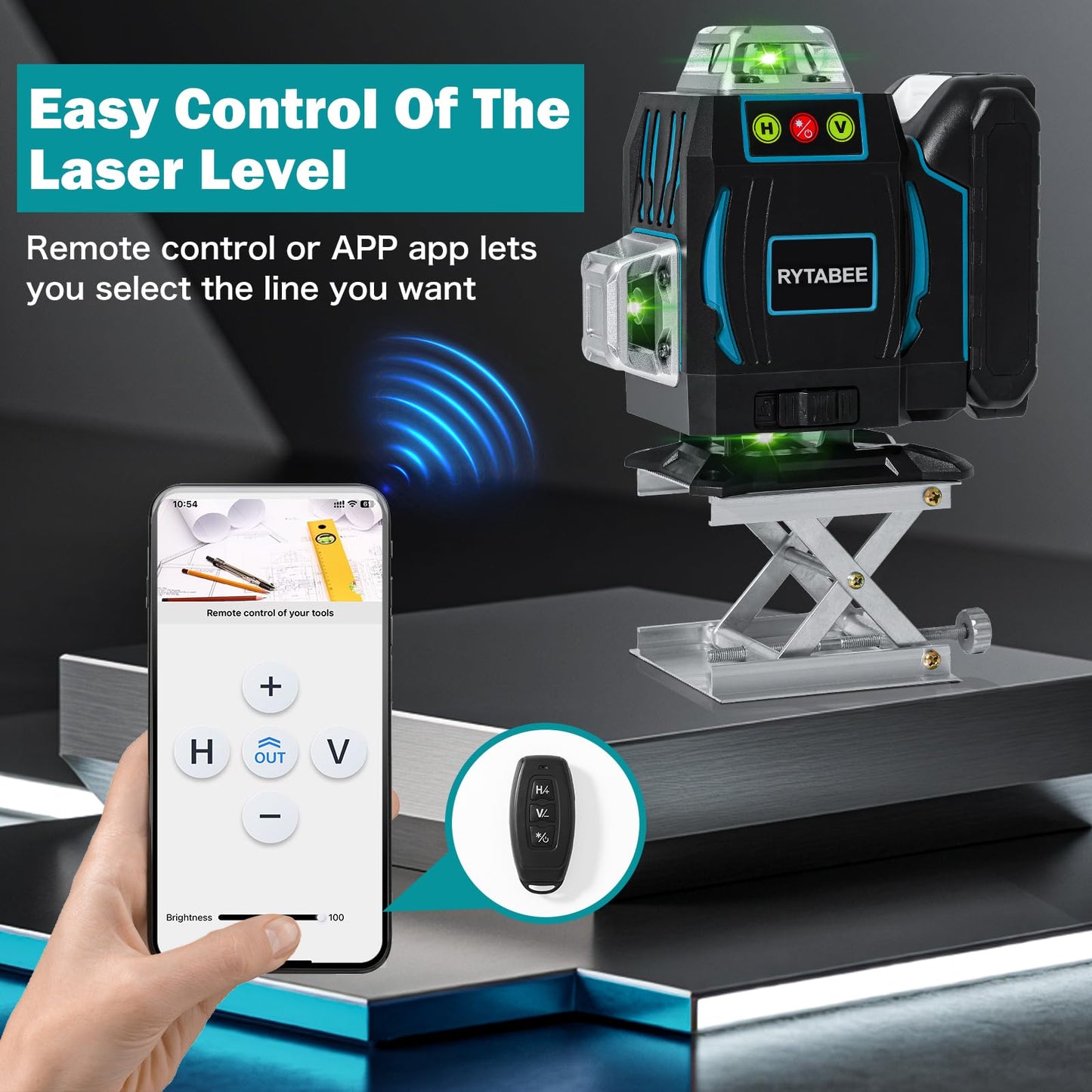 4x360° 16 Lines Laser Level with Remote&APP Control, Rechargeable Green Laser Cross Line Lazer with Tripod, Magnetic Bracket,4D Level Laser Tool for Construction, Picture Hanging, Home Renovation - Medaid International