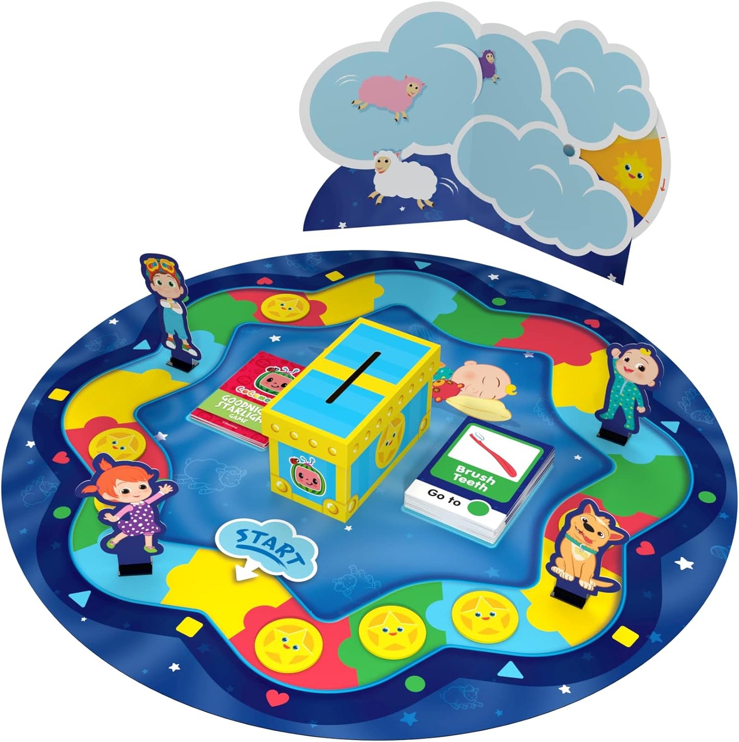 Goliath Cocomelon Goodnight Starlight Game - Help JJ and Friends Get Ready for Bed, Sing Along to Cocomelon Songs - Ages 3 and Up, 2-4 Players - Medaid
