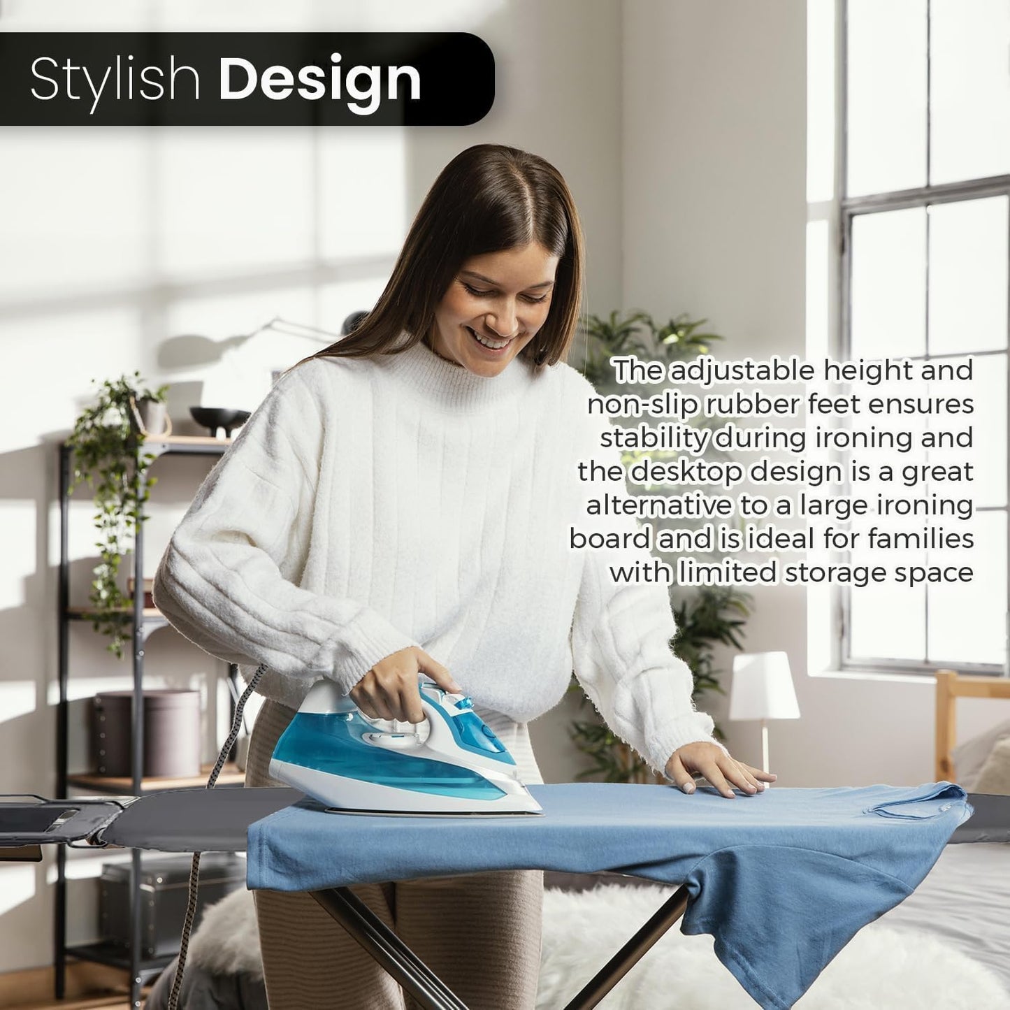 12"x36" Ironing Board with Heat Resistant Cover and Thicken Felt Pad, Adjustable Height ironing board (Black) - Medaid International
