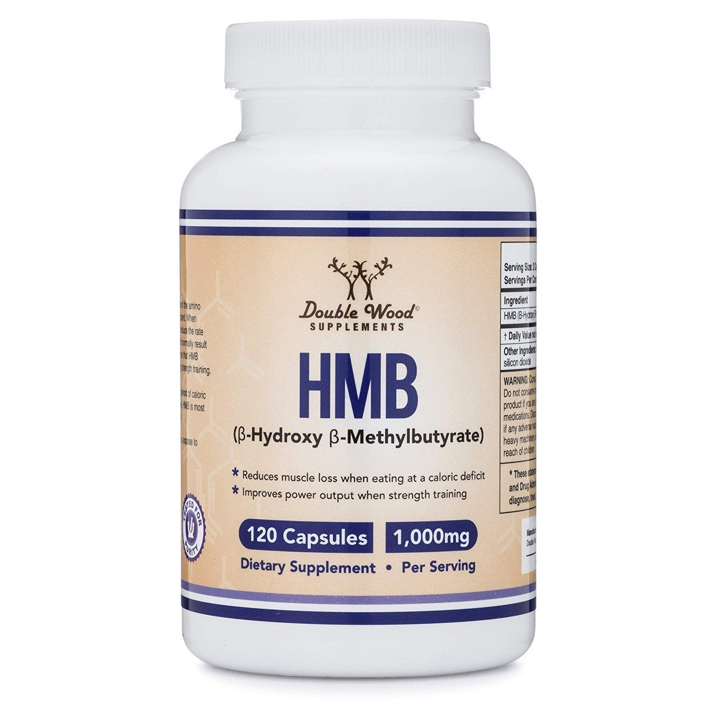 Double Wood Supplements HMB Supplement, Third Party Tested, Non-GMO, Gluten Free, 120 Capsules, 1000mg per Serving, 500mg per Capsule - Medaid International