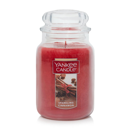 Yankee Candle Sparkling Cinnamon Scented, Classic 22oz Large Jar Single Wick Candle, Over 110 Hours of Burn Time | Holiday Gifts for All: Perfect for Fall and Winter Decor - Medaid International