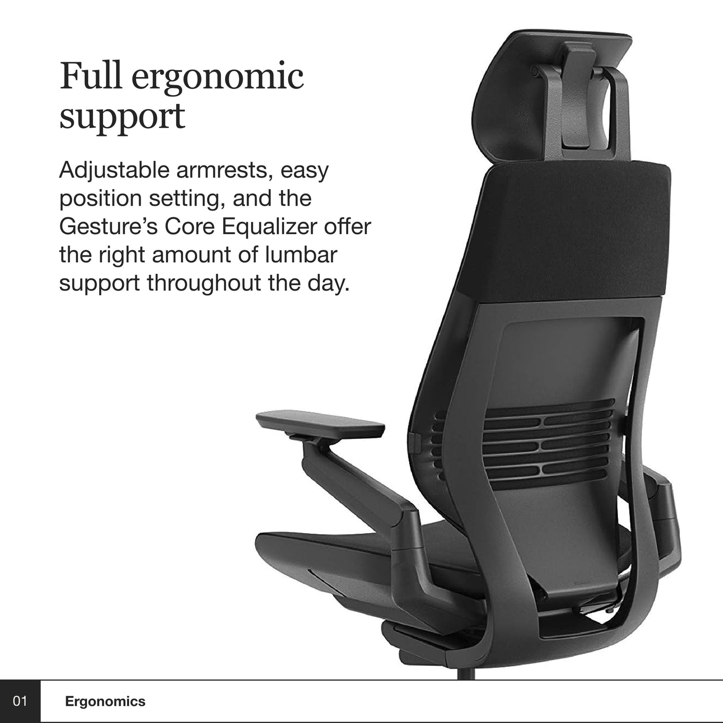 Steelcase Gesture Office Chair with Head Rest - Ergonomic Work Chair with Wheels for Carpet - Comfortable Office Chair - Intuitive-to-Adjust Chairs for Desk - 360-Degree Arms - Licorice Fabric - Medaid International