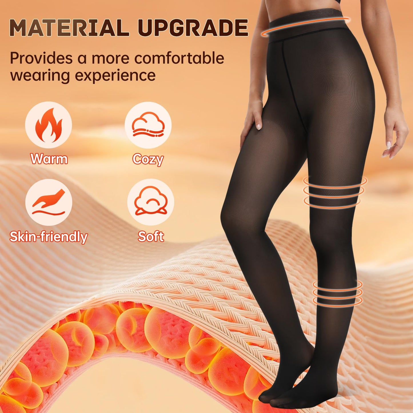 HONGTEYA Fleece Lined Tights Women Winter Thermal Leggings Pantyhose Fake Translucent Thick Warm Sheer Tights (US, Alpha, Medium, Regular, Regular, Fake Translucent Black-pantyhose) - Medaid International