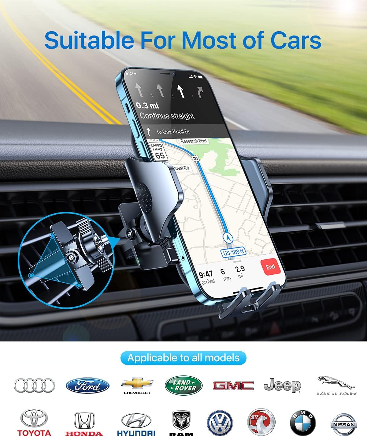 andobil Phone Holders for Your Car - Air Vent Phone Mount, Ultra-Stable Metal Clip with Anti-Shake & 360° Rotation, Universal Car Mount Fit iPhone 17/16/15/14/13/12 Pro Max/Android/Samsung Galaxy - Medaid International