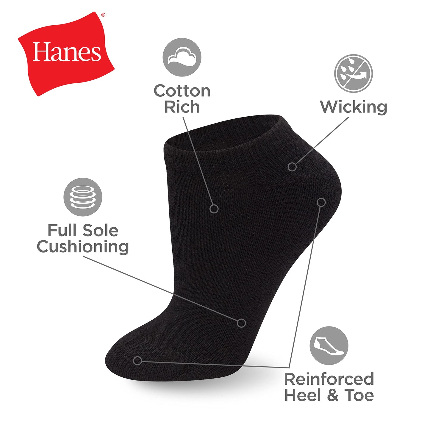 Hanes Womens Value Pack, No Show Soft Moisture-wicking Socks, Available In 10 And 14-packs, Black - 10 Pack, 5-9 US - Medaid International