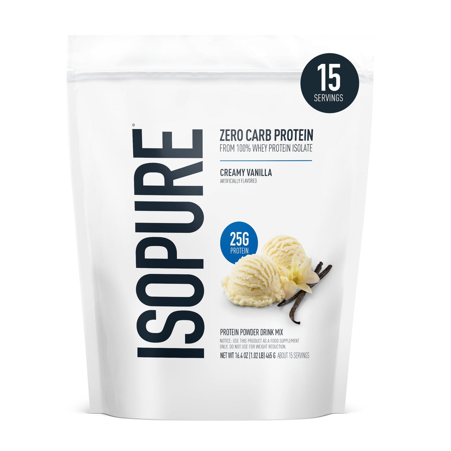 Isopure Zero Carb 100% Pure Whey Isolate Protein Powder, Lactose Free, Gluten Free, With Vitamins, Creamy Vanilla, 25g Protein Per Serving, 1 Lb, 15 Servings (Packaging May Vary) - Medaid International