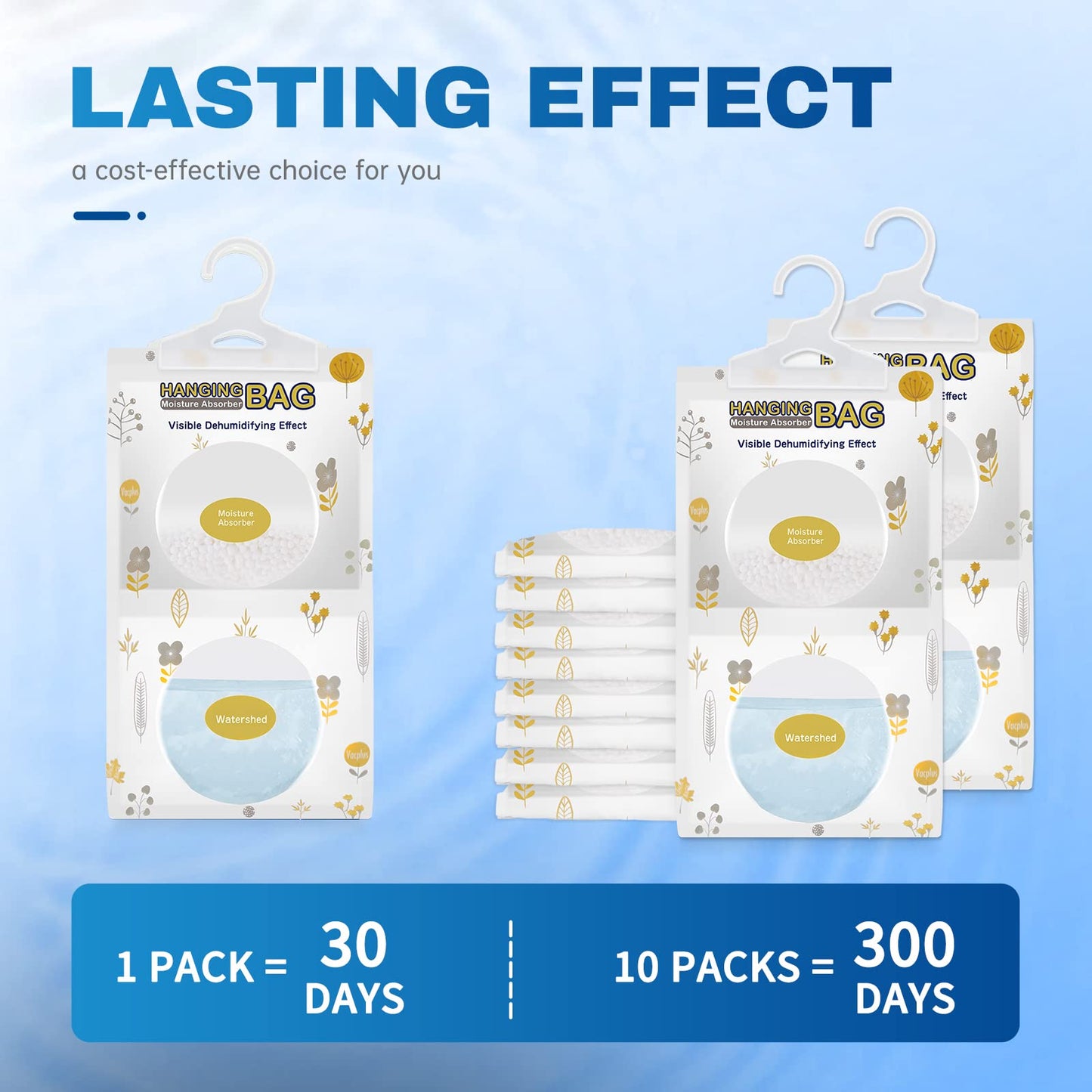 Vacplus Moisture Absorbers, Hanging Closet Dehumidifier Bags, Humidity Packs, Desiccant, Closet Dehumidifiers with Fragrance Free, 10 Pack, 9.8 OZ - Medaid International