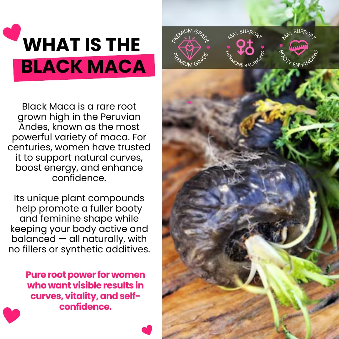 Genuine Black Maca Root Pills for a Big Butt Growing in Short time- 600 mg x 100 und (31 Days) by CurvyFruit - Medaid International