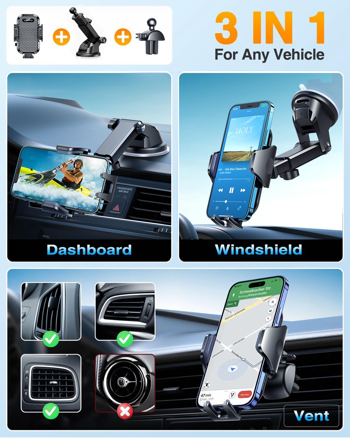 VANMASS Car Phone Holder 2025 Military-Grade Phone Holder for Your Car Windshield Dashboardใ 65 Lbs Strongest SuctionใใPatent & Safety Certsใ Universal Cell Phone Car Mount for iPhone Samsung Android - Medaid International