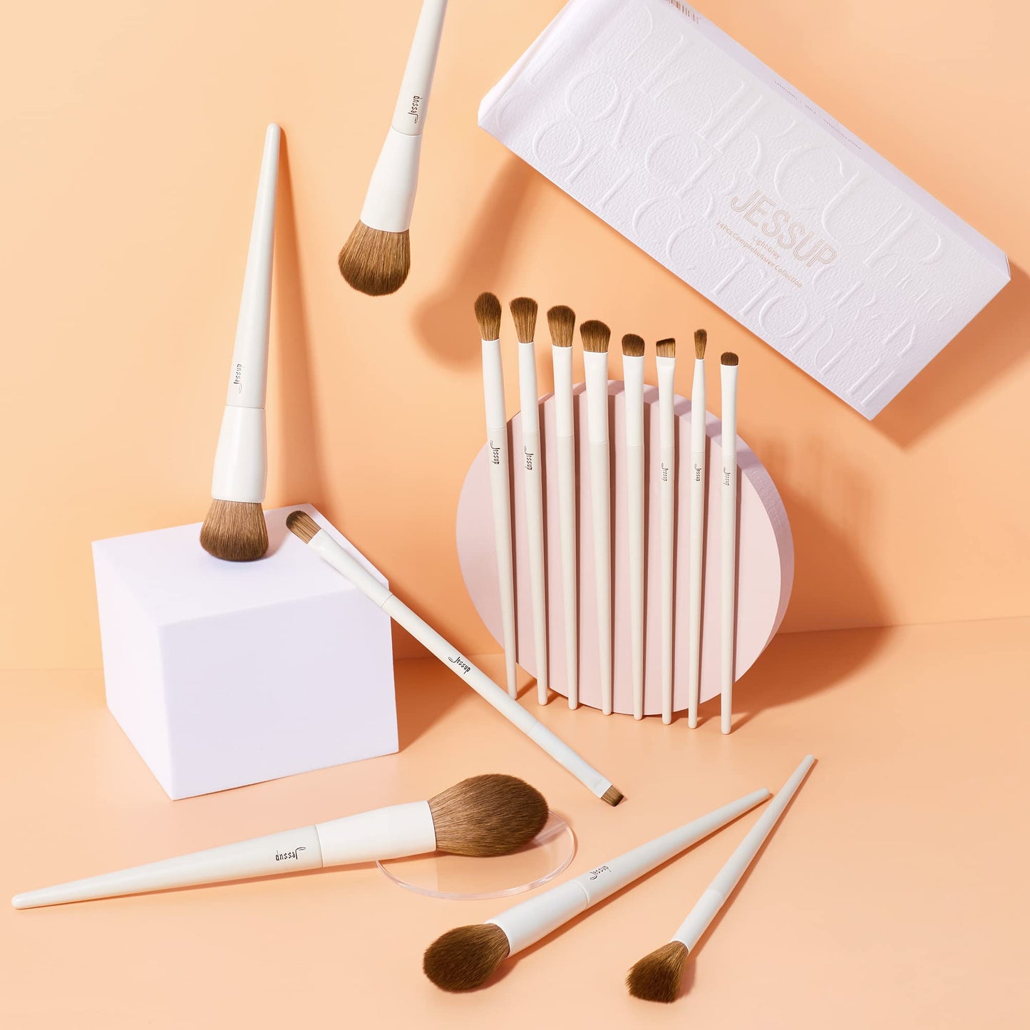 Jessup Makeup Brushes 14Pcs Makeup Brush Set Premium Synthetic Powder Foundation Contour Blush Concealer Eye Shadow Blending Liner Make Up Brush Kit Light Grey T329 - Medaid International