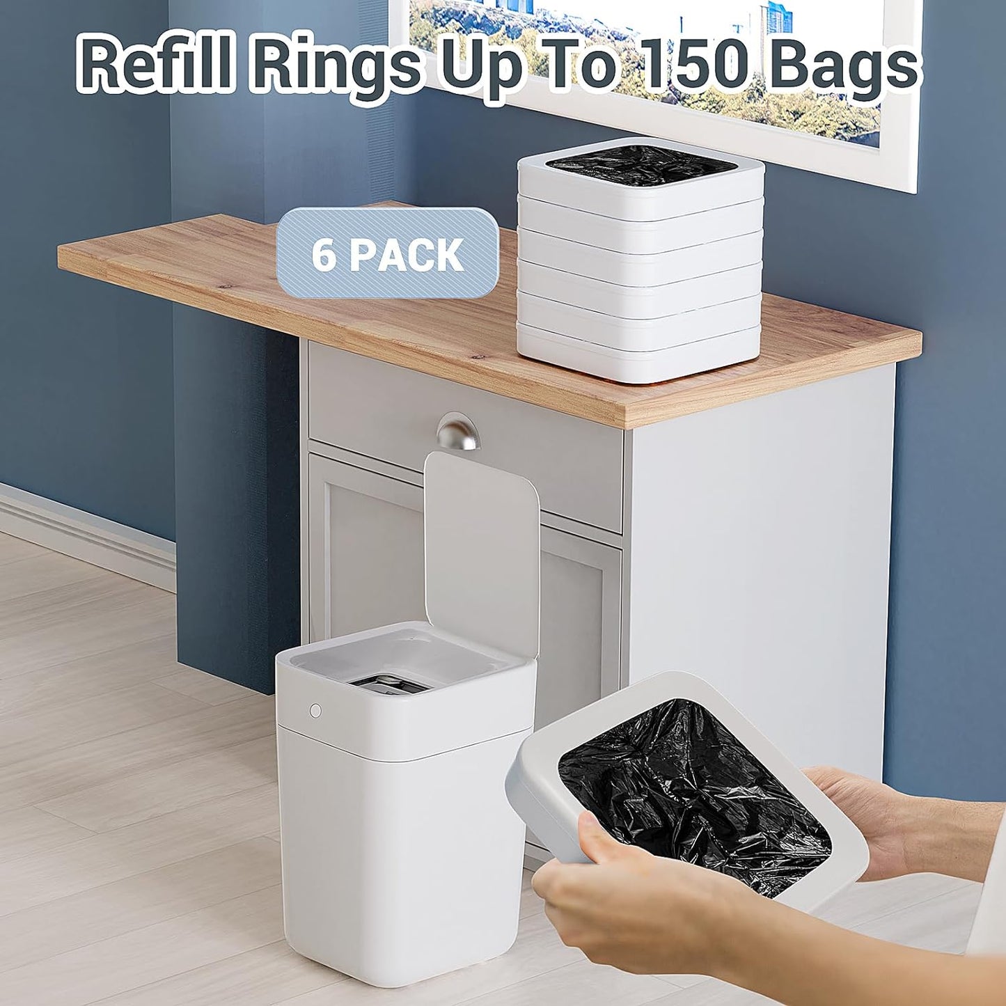 TOWNEW R01C Replacement Refill Rings for T1/T1S/T AIR X/T Air Lite Smart Trash Cans, Strong Trash Bags for Automatic Kitchen Trash Can, 4.1 Gallon, 6 Pack - Up to 150 Garbage Bags - Medaid