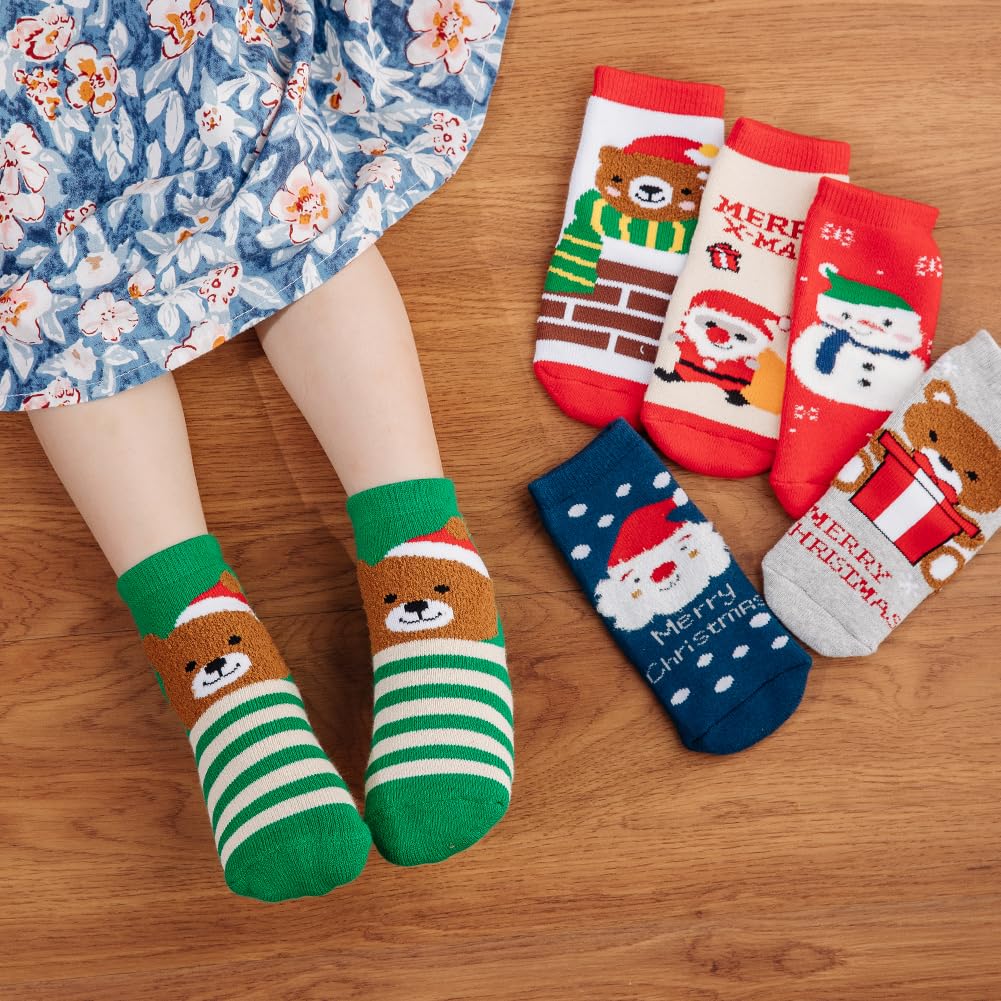 Yvinak Christmas Socks for Kids Toddlers - Xmas Holiday Crew Socks for Boys and Girls - Winter Warm Socks 6 Pairs - Medaid International