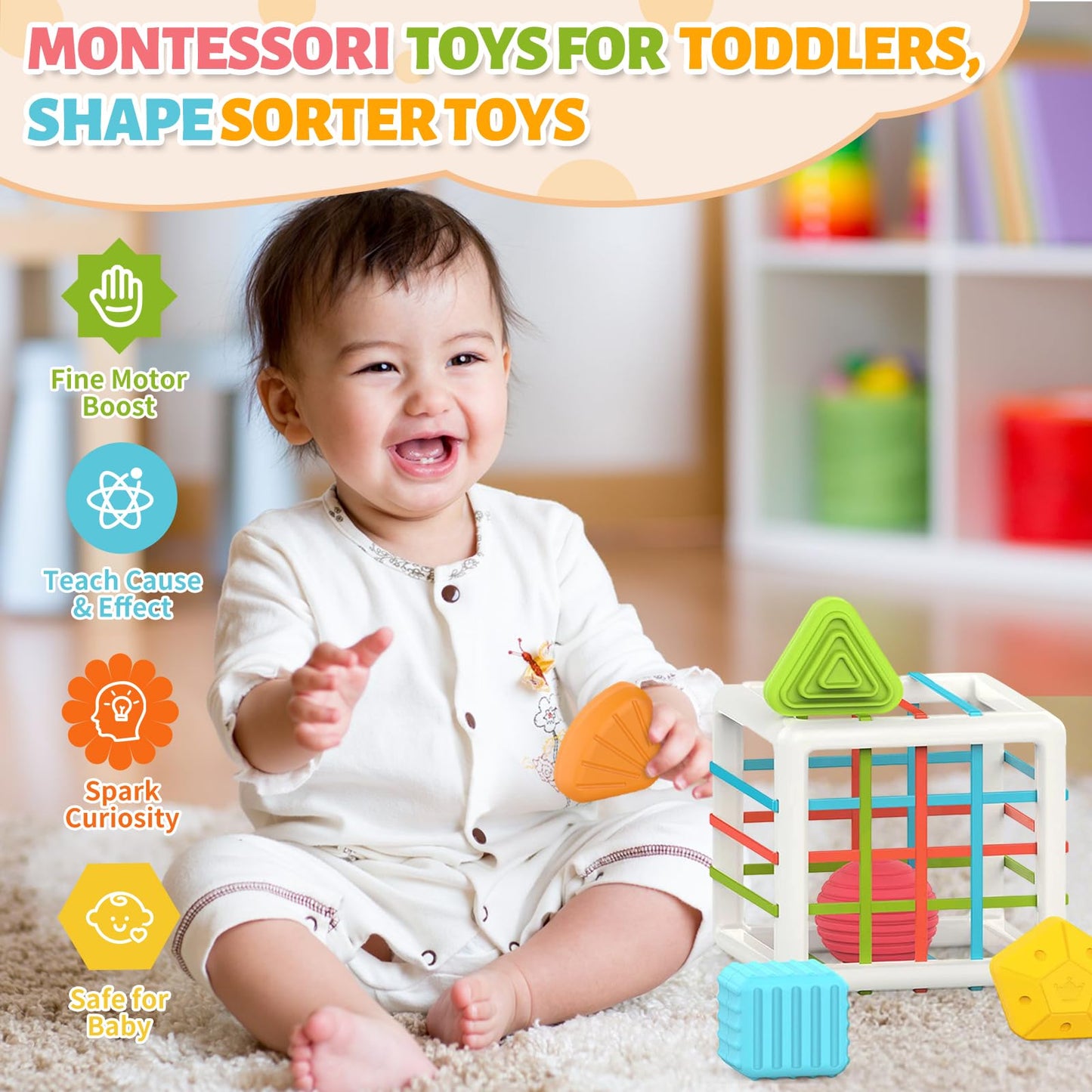 MINGKIDS Montessori Toys for 1 Year Old, 6 Pc Multi Sensory Shape, Toddler Developmental Learning Birthday Gifts, Baby Toys 12 Month - Medaid International