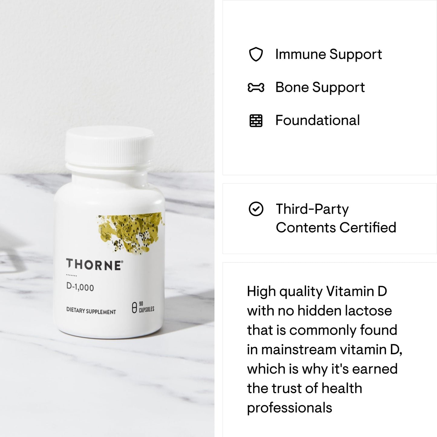 THORNE Vitamin D3 Supplement - Supports Healthy Bones, Teeth, Muscles, Cardiovascular & Immune Function* - Gluten, Dairy & Soy-Free - 1,000 IU - 90 Capsules - Medaid International