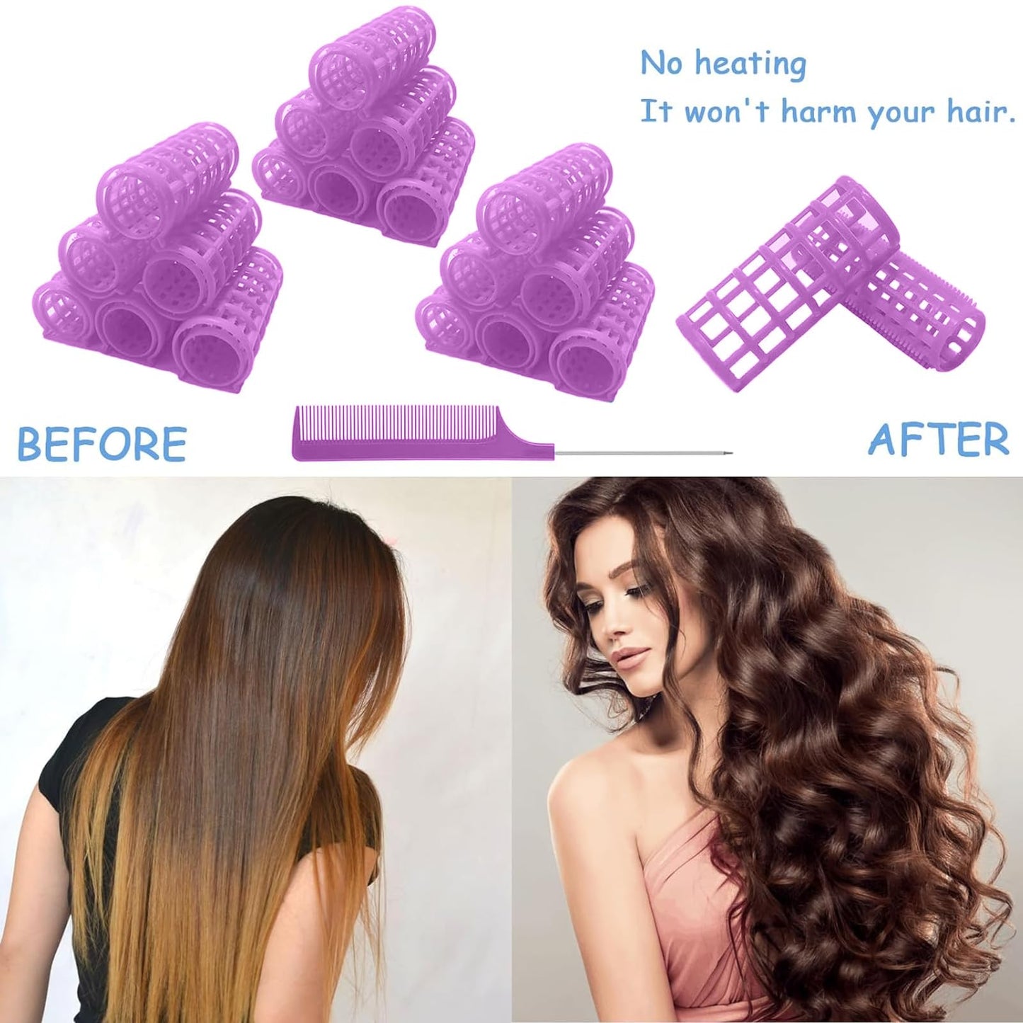 MOODKEY 20PCS Plastic Hair Rollers Set 2.5cm/1in Heatless Rollers Hair Curlers Snap on Rollers Self Grip Rollers Hairdressing Curlers Tools for DIY Hairdressing Hair Salon (Purple) - Medaid International