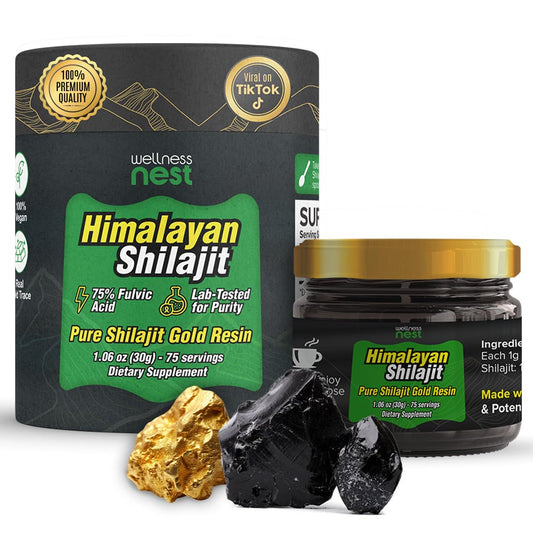 Wellness Nest Gold Grade Pure Himalayan Shilajit Resin: Ultimate Potency for Men & Women - 24k Gold, 75%+ Fulvic Acid, Lab Test Report Included - 30g (1 Pack), 75 Servings - Medaid International
