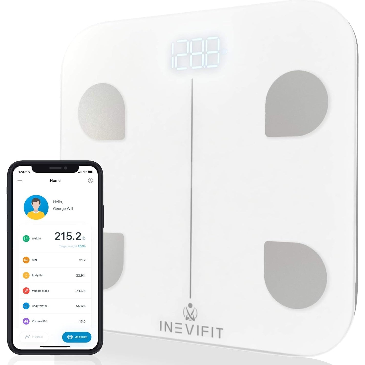 INEVIFIT Smart Body Fat Scale, BMI Highly Accurate Bluetooth Digital Bathroom Body Composition Analyzer. Measures Body Fat, Water, Muscle, Bone Mass & More for Unlimited Users - Medaid