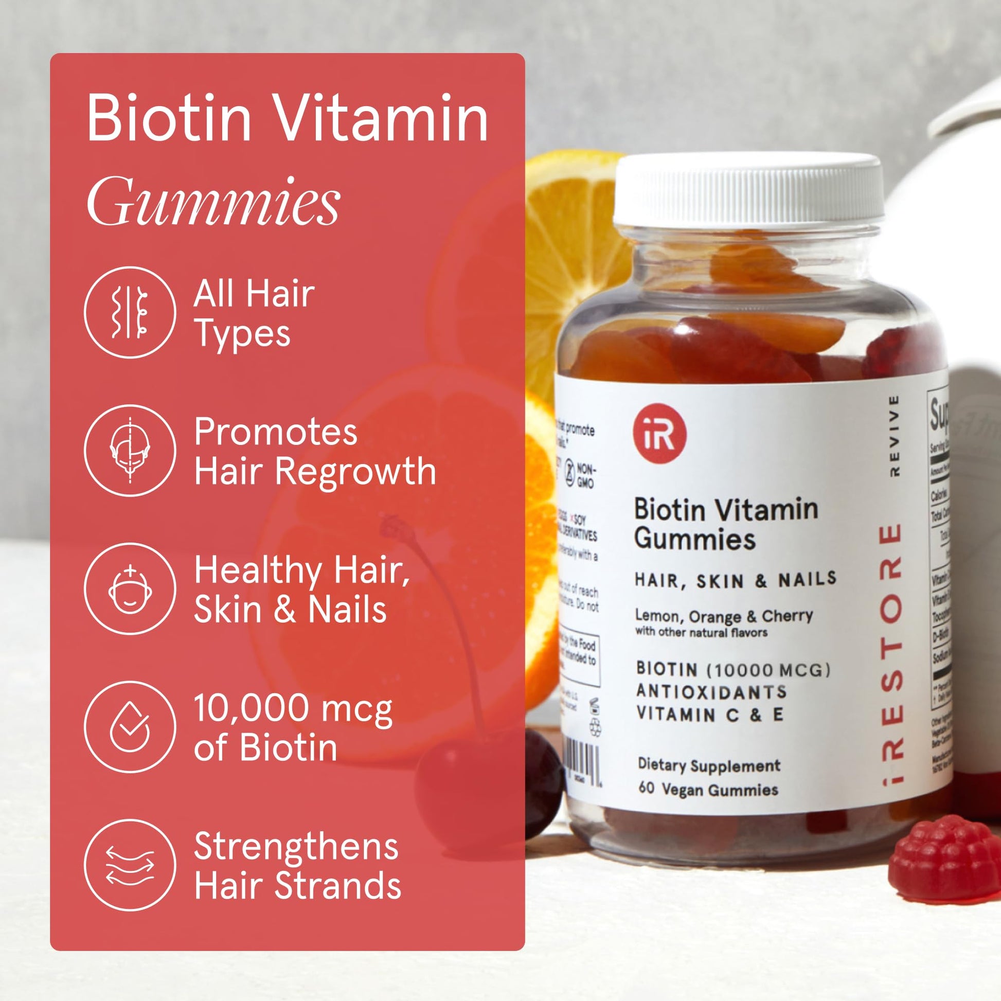 iRestore Hair Gummy Vitamins, Vegan Biotin Gummies for Hair Skin and Nails Gummies, Hair Gummies, Biotin Gummies for Hair Growth Biotin Vitamins Hair Vitamins Gummies for Women & Men, Biotin 10000mcg - Medaid International