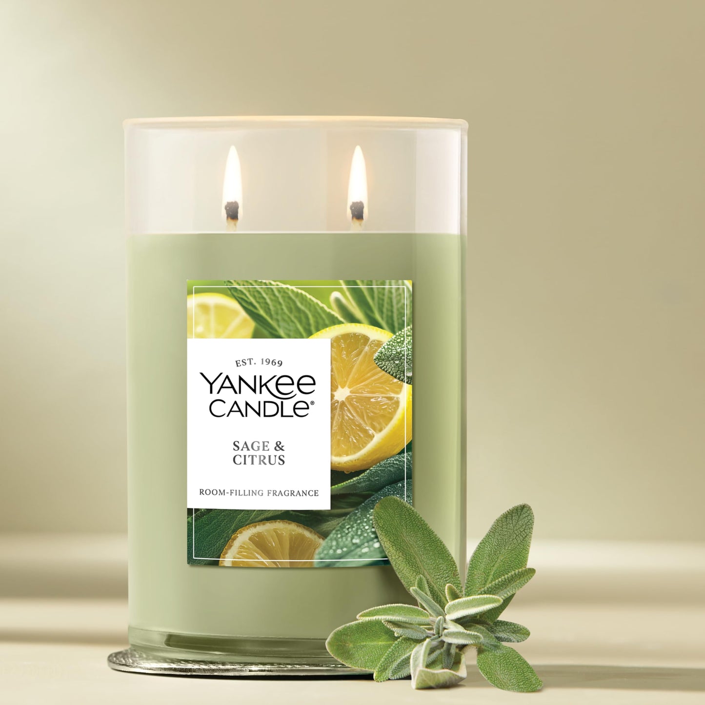 Yankee Candle Large Tumbler Scented Candle with up to 80 Hour Burn Time, Premium Plant Wax Blend for Consistent Burn, 20 oz Tumbler Candle with Room Filling Fragrance, Sage & Citrus - Medaid International