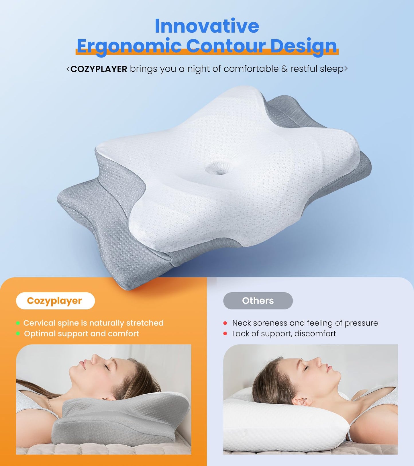 Ultra Pain Relief Cooling Pillow for Neck Support, Adjustable Cervical Pillow Cozy Sleeping, Odorless Ergonomic Contour Memory Foam Pillows, Orthopedic Bed Pillow for Side Back Stomach Sleeper - Medaid International