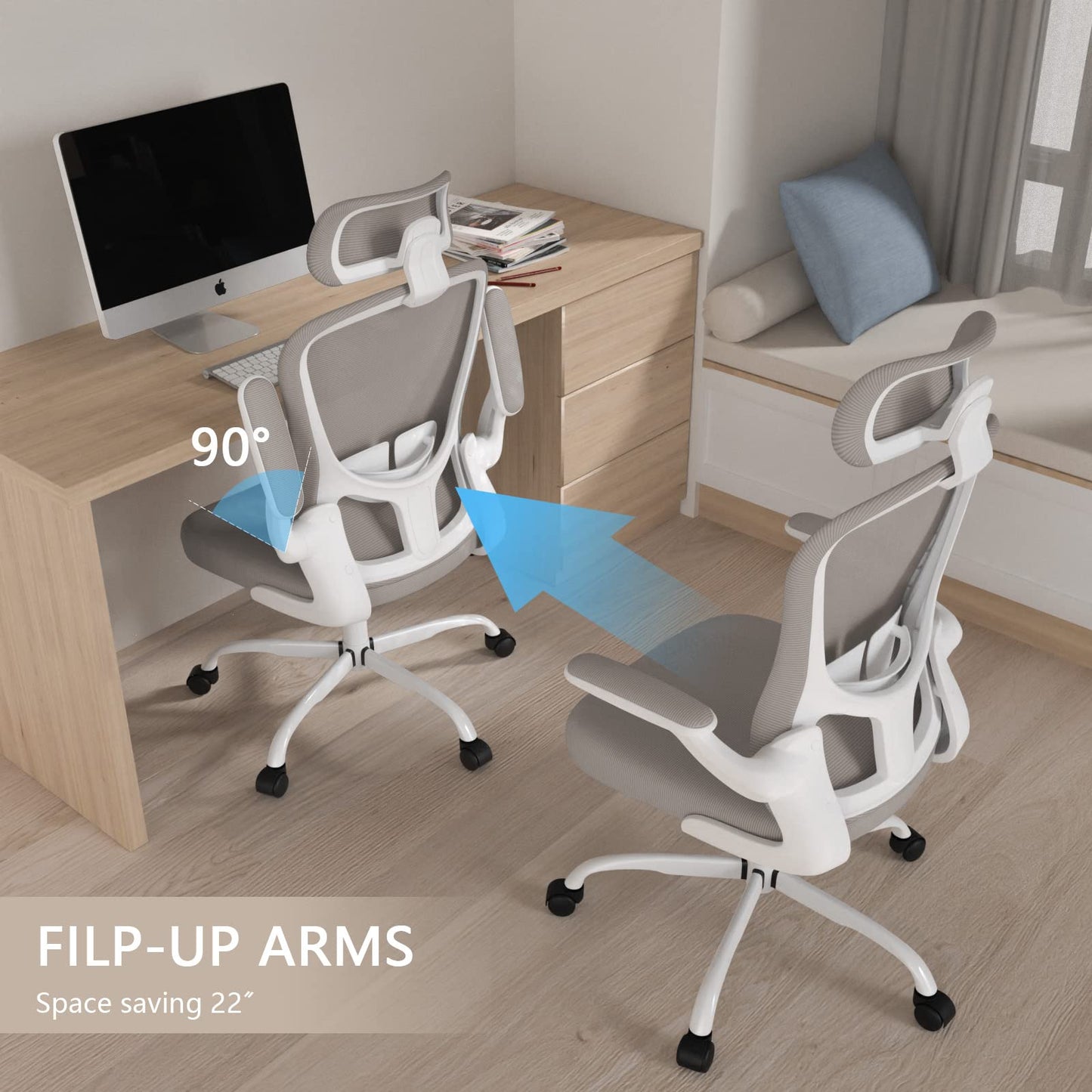 Office Chair, High Back Ergonomic Desk Chair, Breathable Mesh Desk Chair with Adjustable Lumbar Support and Headrest, Swivel Task Chair with flip-up Armrests, Executive Chair for Home Office - Medaid International