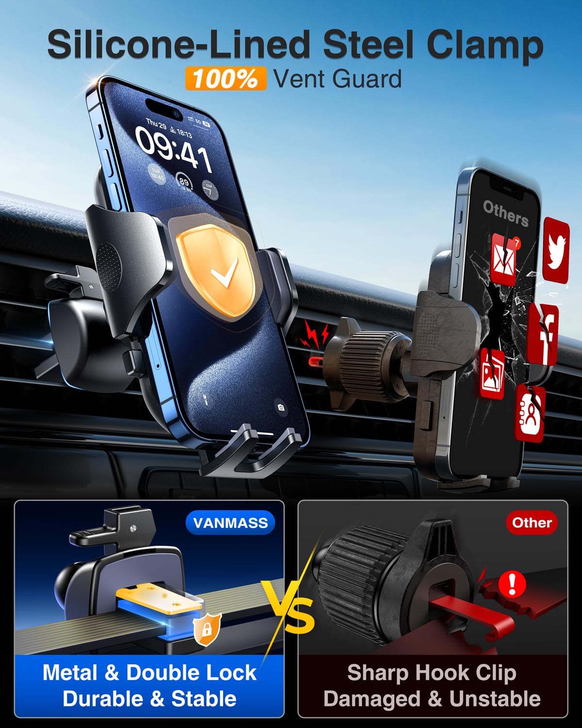 VANMASS Car Phone Holder 2025 Military-Grade Phone Holder for Your Car Windshield Dashboardใ 65 Lbs Strongest SuctionใใPatent & Safety Certsใ Universal Cell Phone Car Mount for iPhone Samsung Android - Medaid International