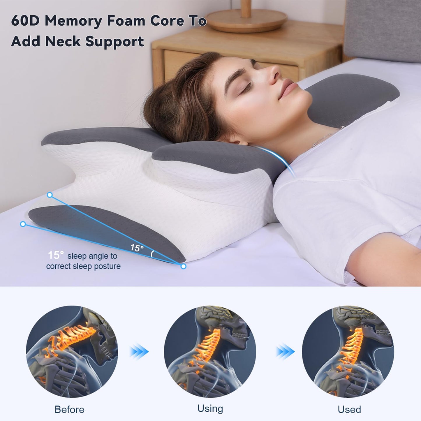 Vipfree Cervical Cooling Ergonomic Pillow, Adjustable Ergonomic Memory Foam Pillow, Cervical Support & Relieves Neck and Shoulder Pain, Orthopedic Pillow for All Sleep Positions - Medaid International