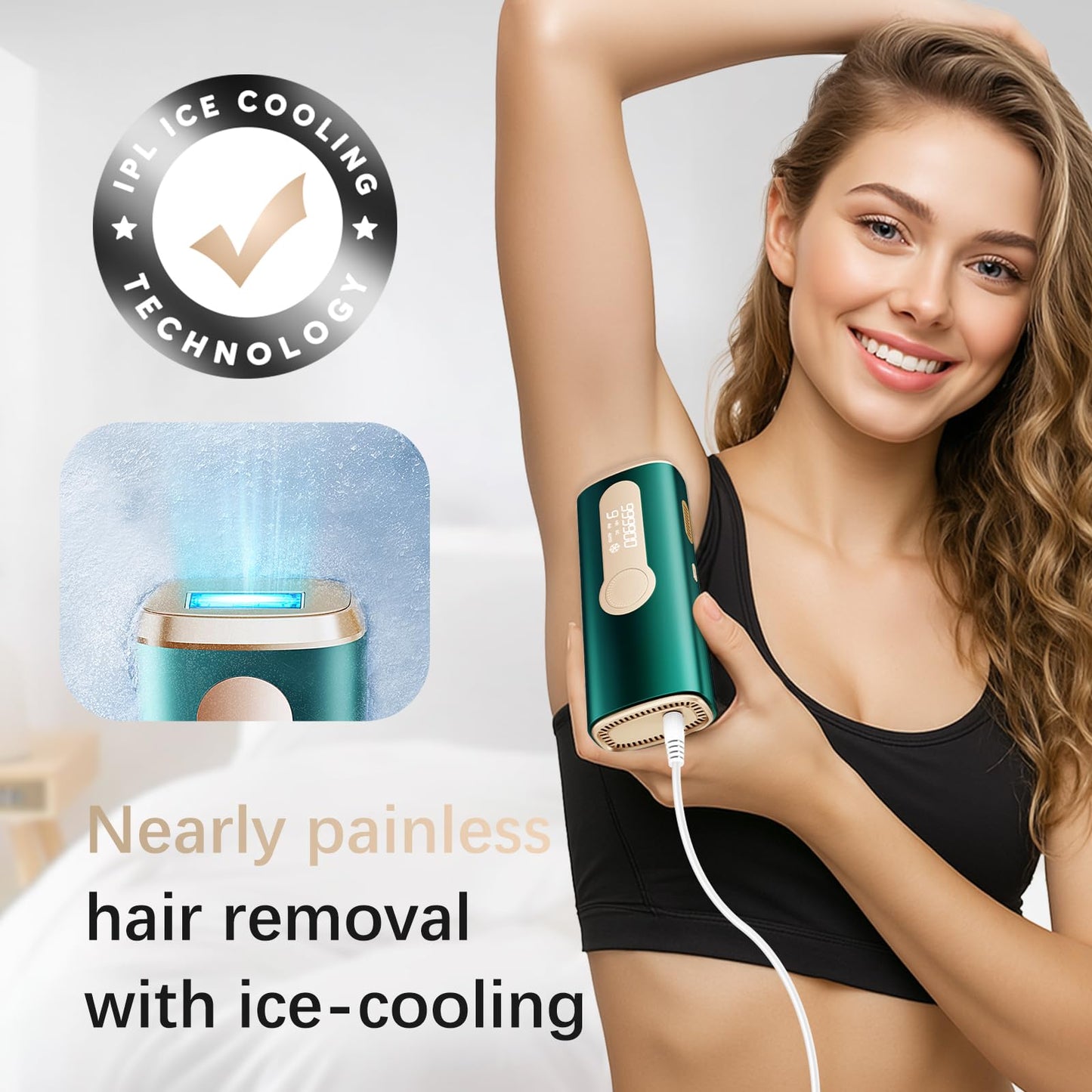 Laser Hair Removal, IPL Laser Hair Removal Device for Women & Men, Safe at-Home Nearly Painless 45°F Ice-Cooling Contact, Long-Lasting Result for Full Body & Face, Dark Green - Medaid International