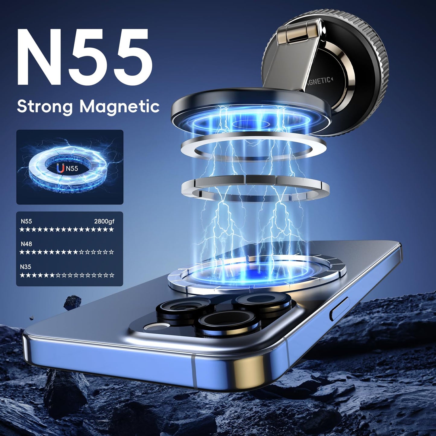 Magnetic Phone Holder for Car 2026 Heavy Duty Model 360° Adjustable Vacuum Suction Car Magsafe Phone Mount Cell Phone Holders for Your Car for iPhone 16 Pro Max 15 14 13 12 Plus (Metal Stand Rotor) - Medaid International