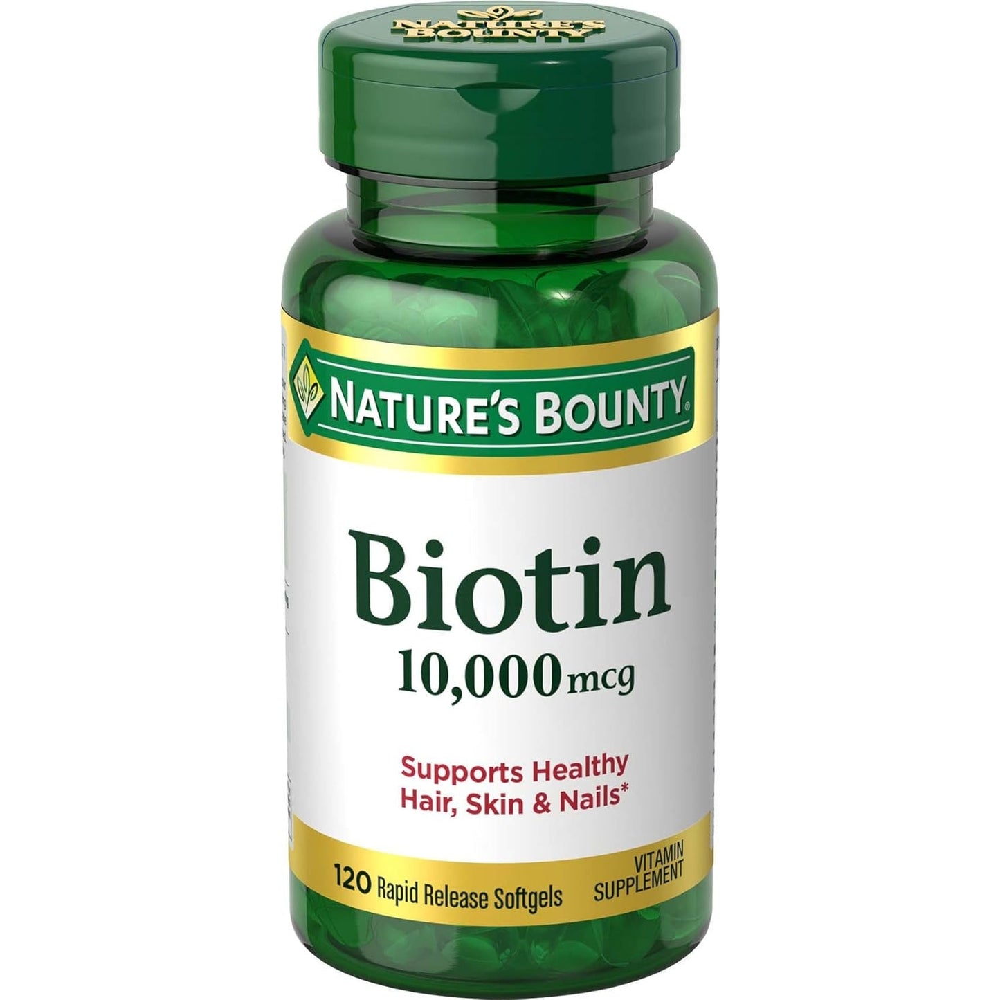 Nature's Bounty Biotin, Supports Healthy Hair, Skin and Nails, 10,000 mcg, Rapid Release Softgels, 180 Ct - Medaid International