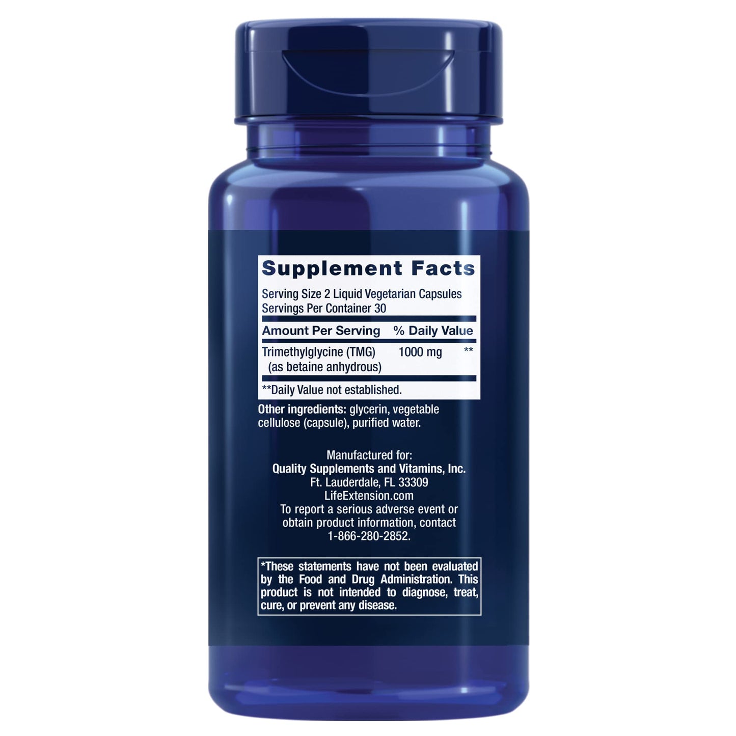 Life Extension TMG, trimethylglycine, Encourages Healthy homocysteine Levels, Non-GMO, Gluten-Free, Vegetarian, 60 Capsules - Medaid International