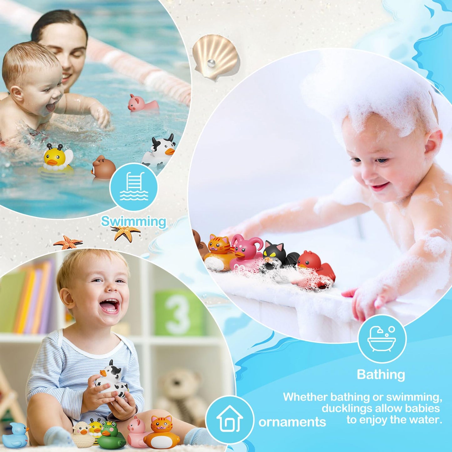 12PCS Rubber Ducks,Toddler Bath Toys,No Hole Bathtub Toys,Baby Pool Toys for 18 Months and Older - Medaid International