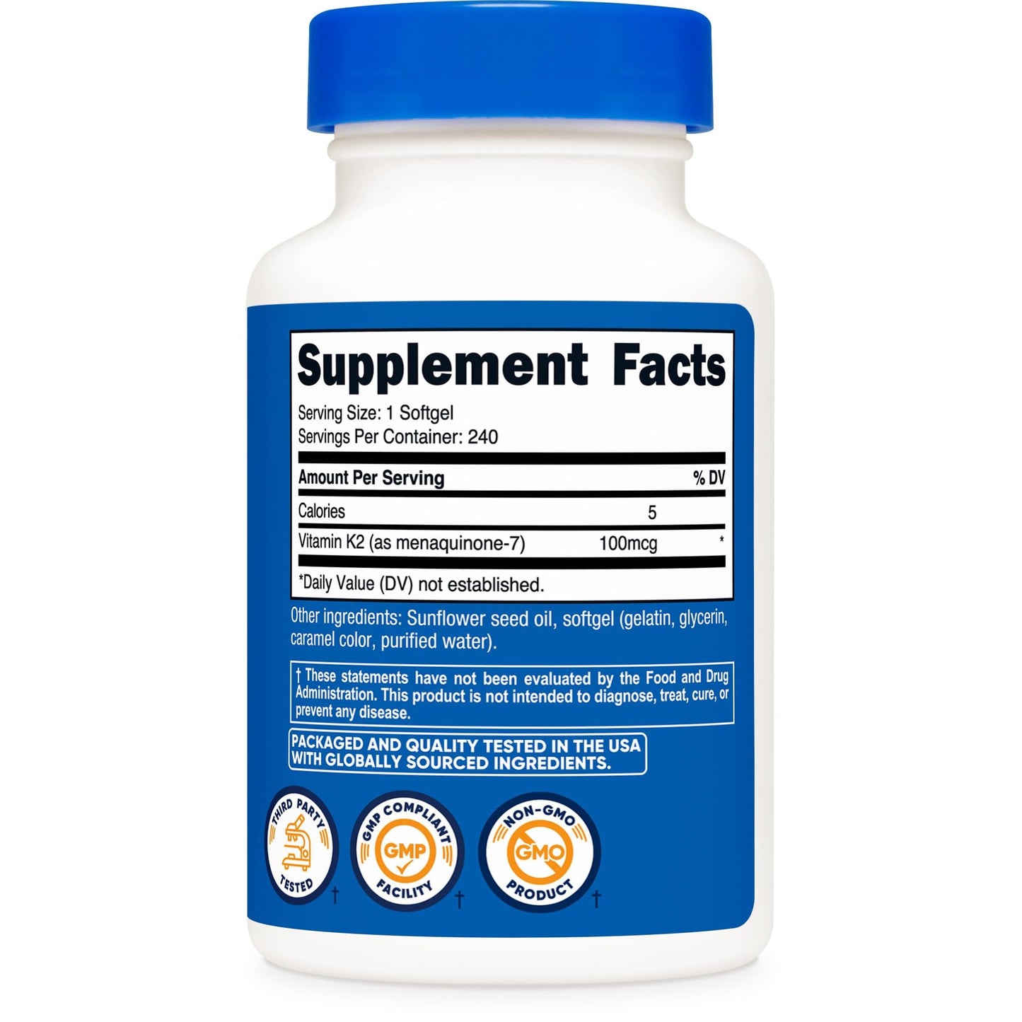 Nutricost Vitamin K2 MK-7 100 mcg, 240 Softgels - Gluten Free and Non-GMO MK7 - Medaid International