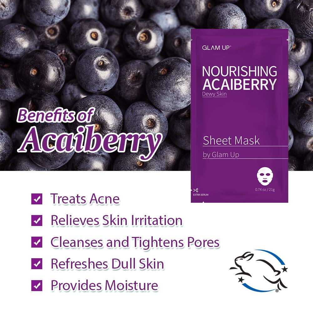 GLAM UP Sheet Mask Nourishing AcaiBerry (10 sheets) - Dewy Skin - Medaid International