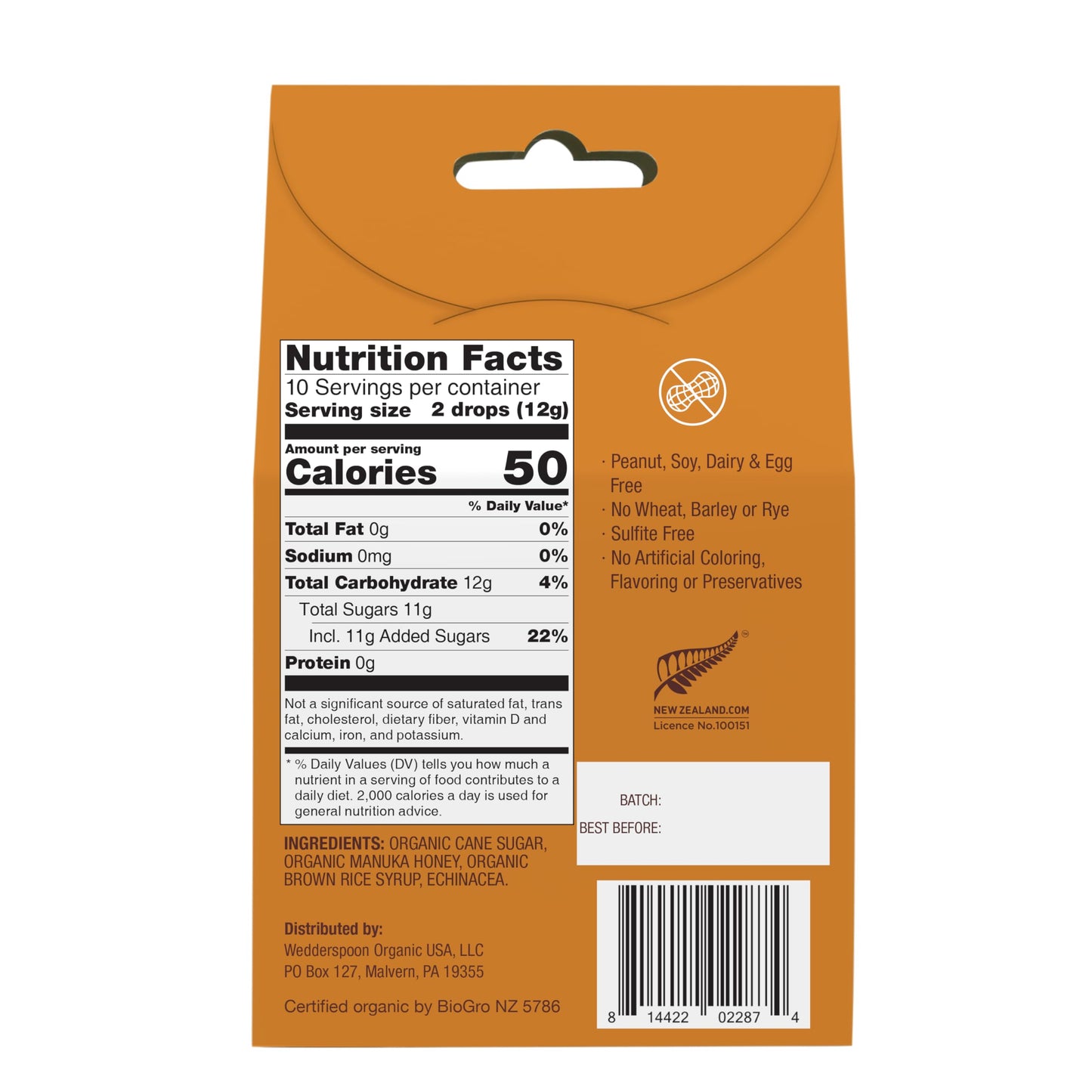 Wedderspoon Organic Manuka Honey Drops, Honey & Echinacea, 20 Count (Pack of 1) | Genuine New Zealand Honey | Perfect Remedy For Dry Throats - Medaid International