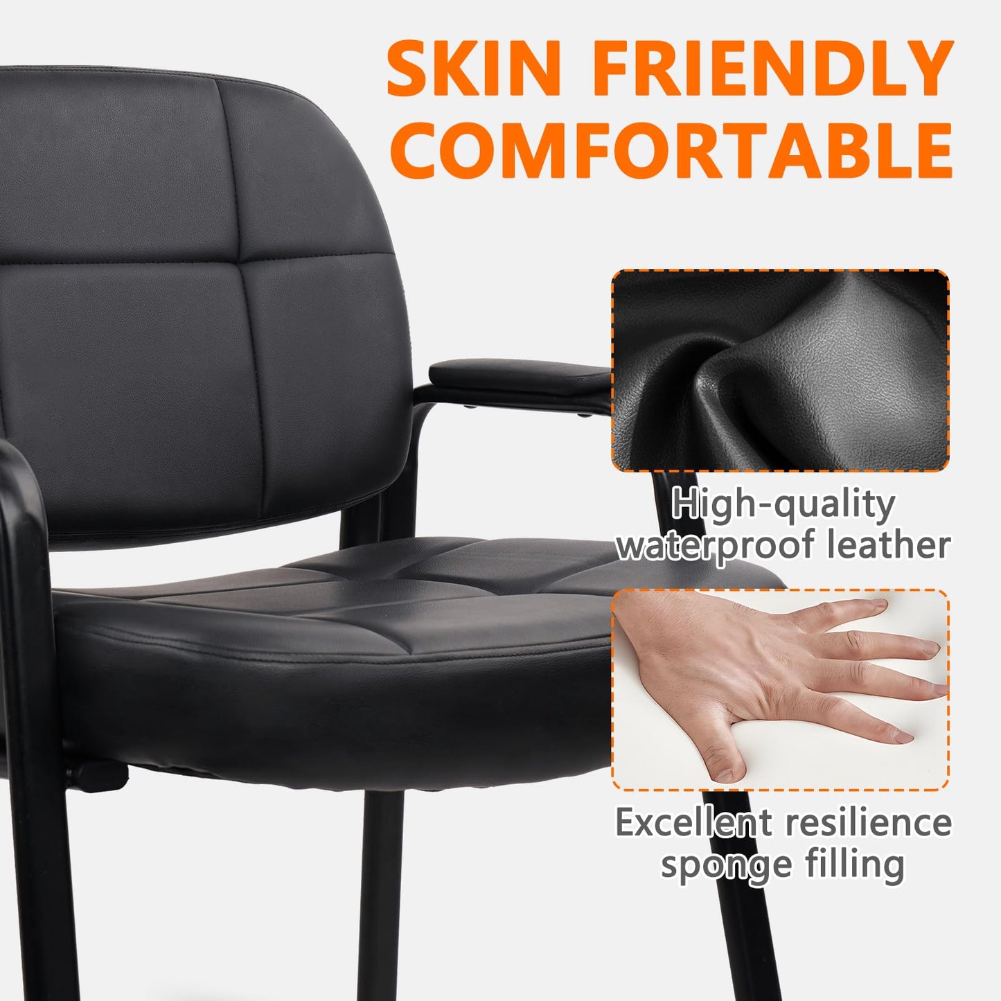CLATINA Big & Tall 500 lbs Waiting Room Guest Chair, Leather Office Reception Chair No Wheels with Padded Arms for Elderly Home Desk Conference Room Lobby Side Salon Clinic, Black(8 Pack) - Medaid International