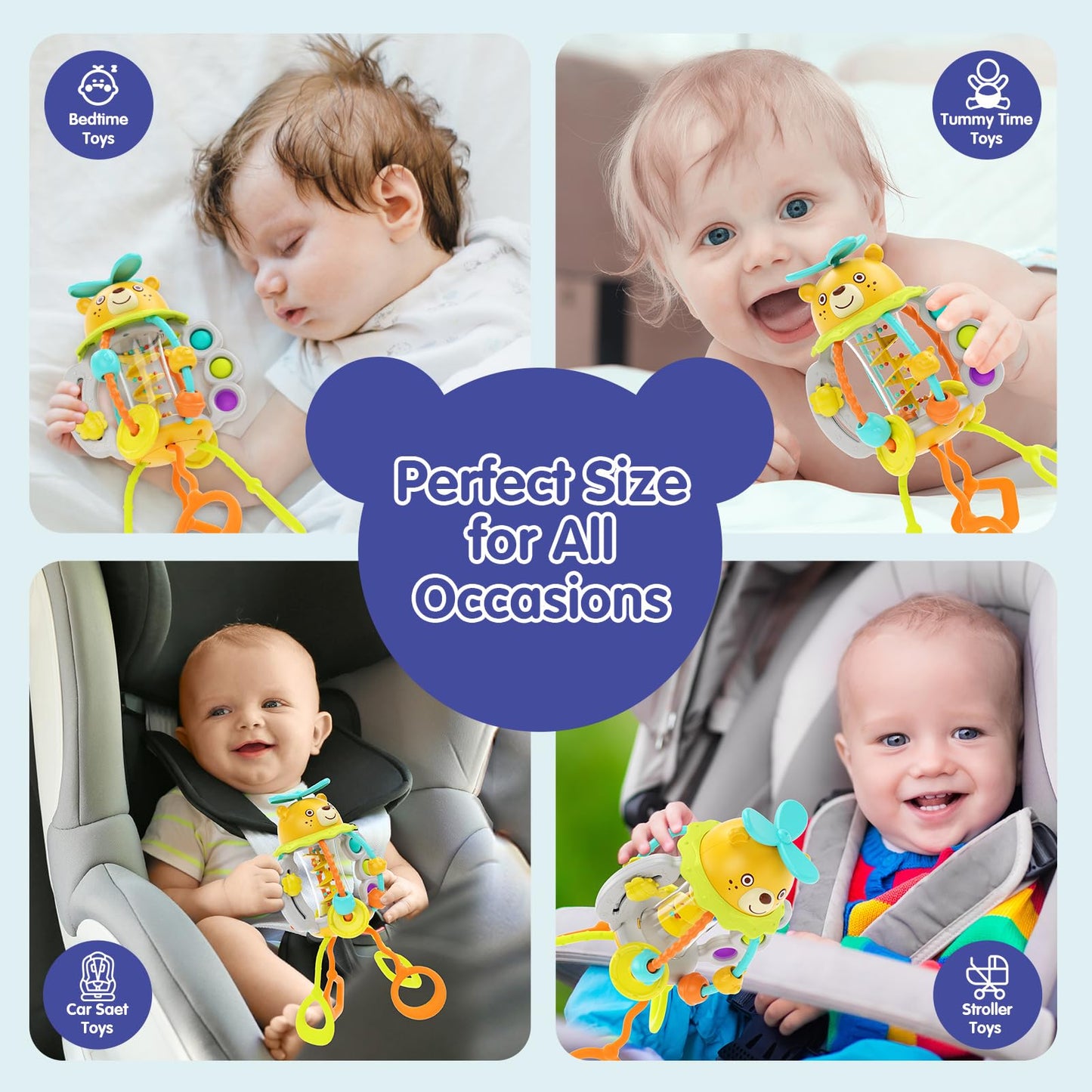 HOLA Montessori Toys for 1 Year Old Boys-Rattle Teething Baby Toys 0-6 & 6-12 Months, Silicone Pull String Sensory Toys for 1 Year Old Girl Gifts Christmas Stocking Stuffers - Medaid International