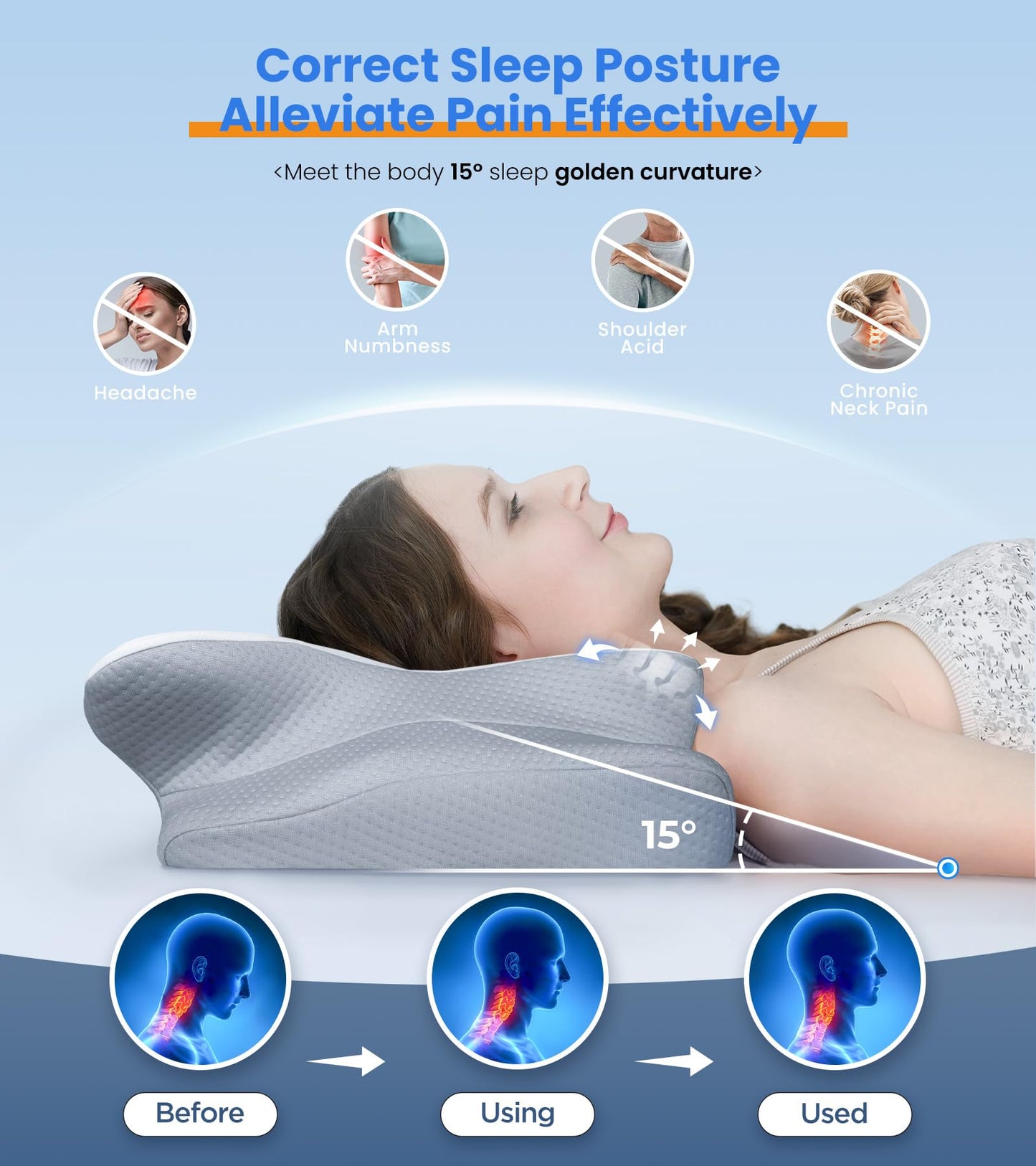 Ultra Pain Relief Cooling Pillow for Neck Support, Adjustable Cervical Pillow Cozy Sleeping, Odorless Ergonomic Contour Memory Foam Pillows, Orthopedic Bed Pillow for Side Back Stomach Sleeper - Medaid International