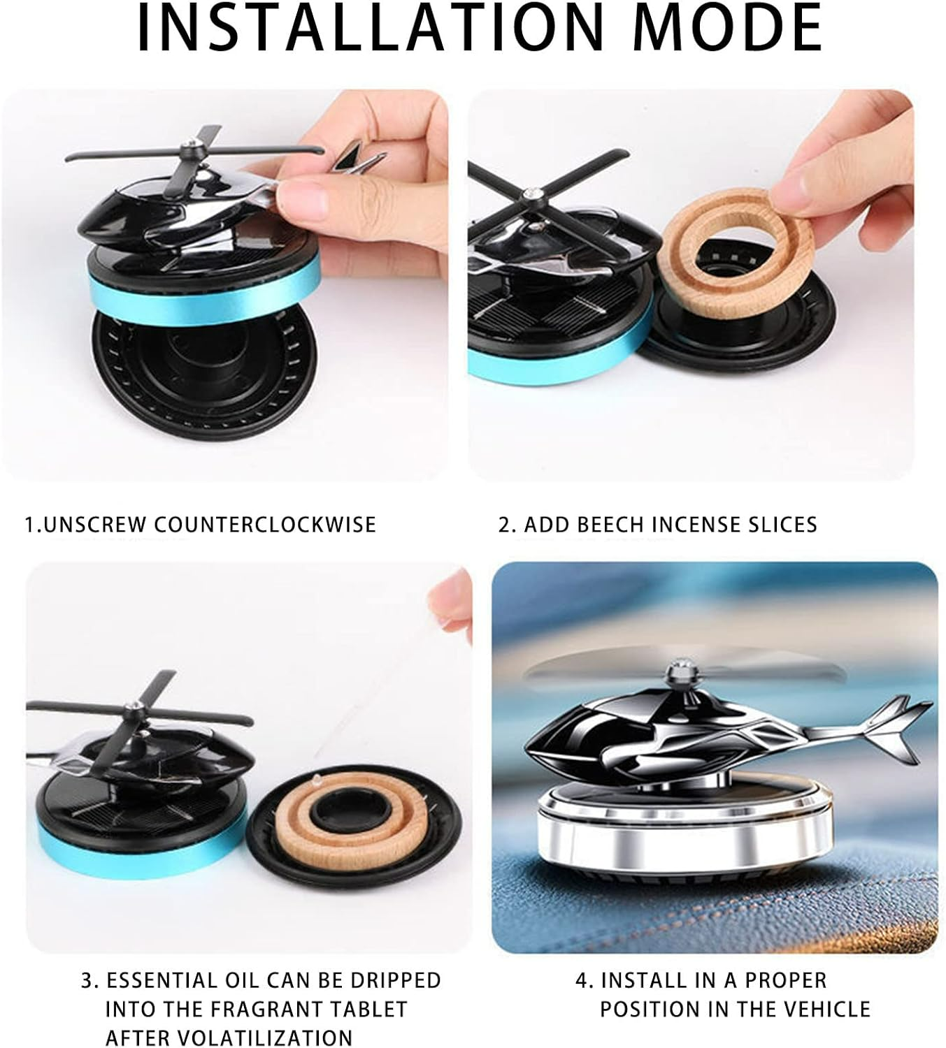Solar Powered Helicopter Car Air Freshener Rotating Aromatherapy Diffuser for Car, Home & Office - Medaid International