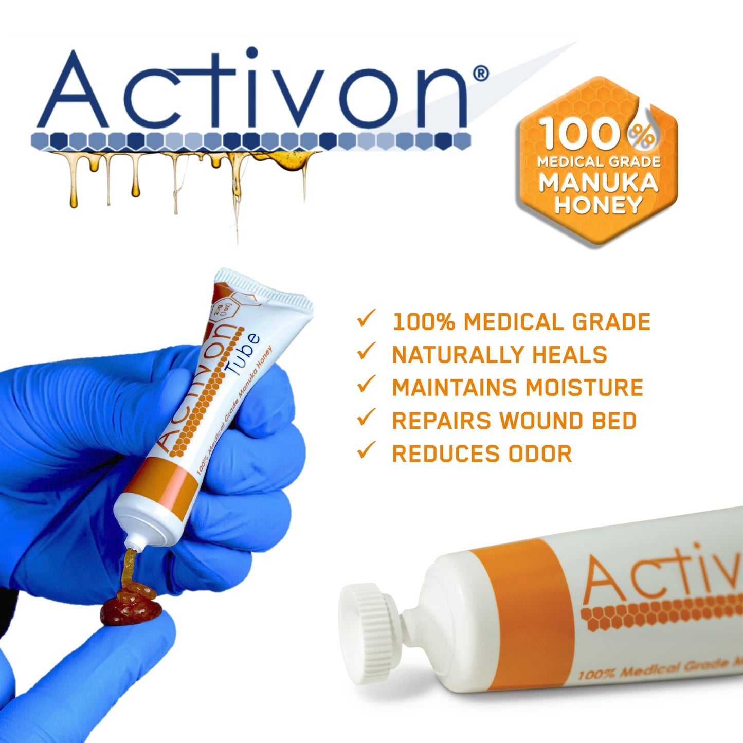 Activon Medical Grade 100% Manuka Honey Gel Tube Natural Healing of Wounds 20g Pack of 1 - Medaid International
