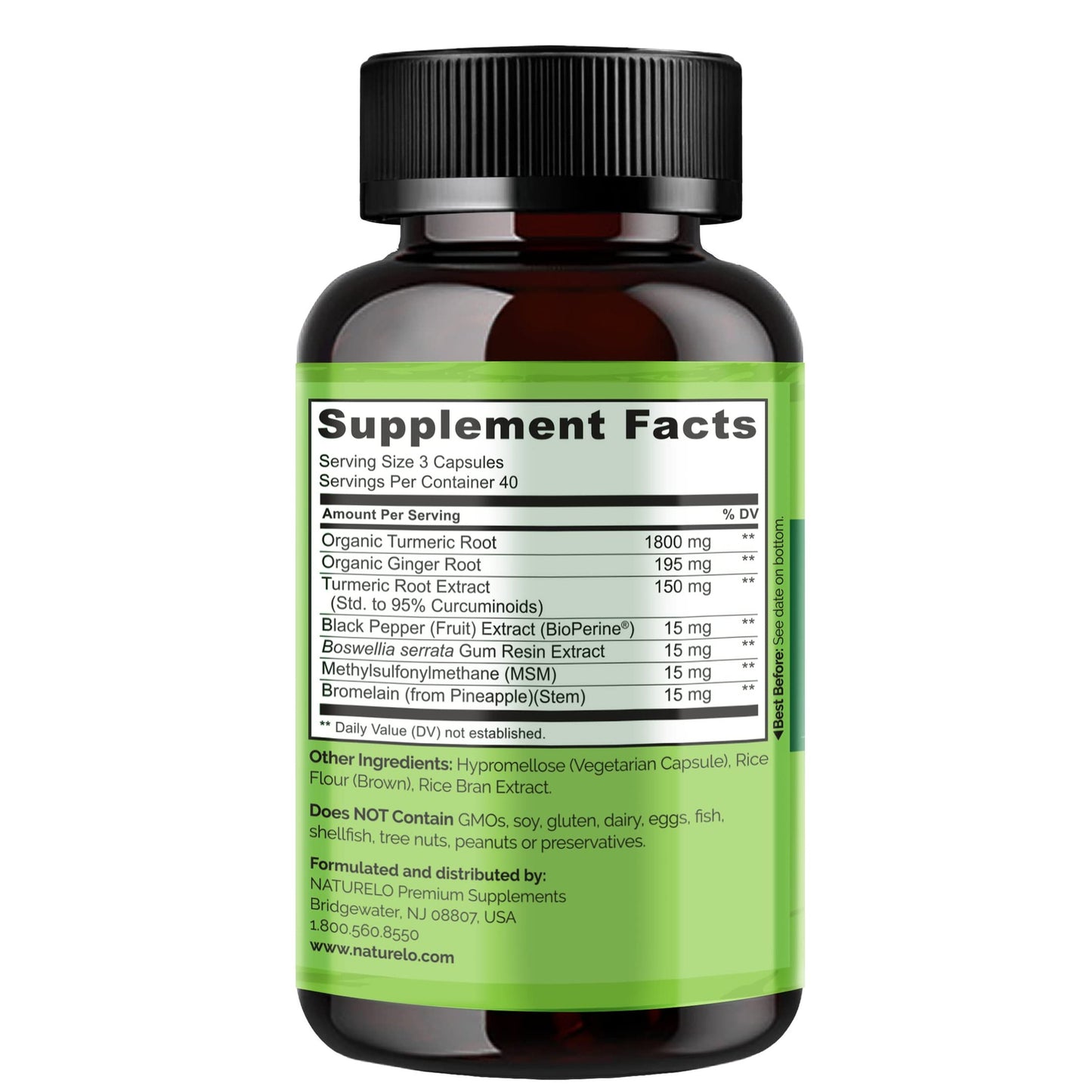 NATURELO Turmeric Curcumin - BioPerine for Better Absorption - Black Pepper, Ginger Root, Curcuminoids - Plant-Based Joint Discomfort Support - 120 Vegan Capsules - Medaid International