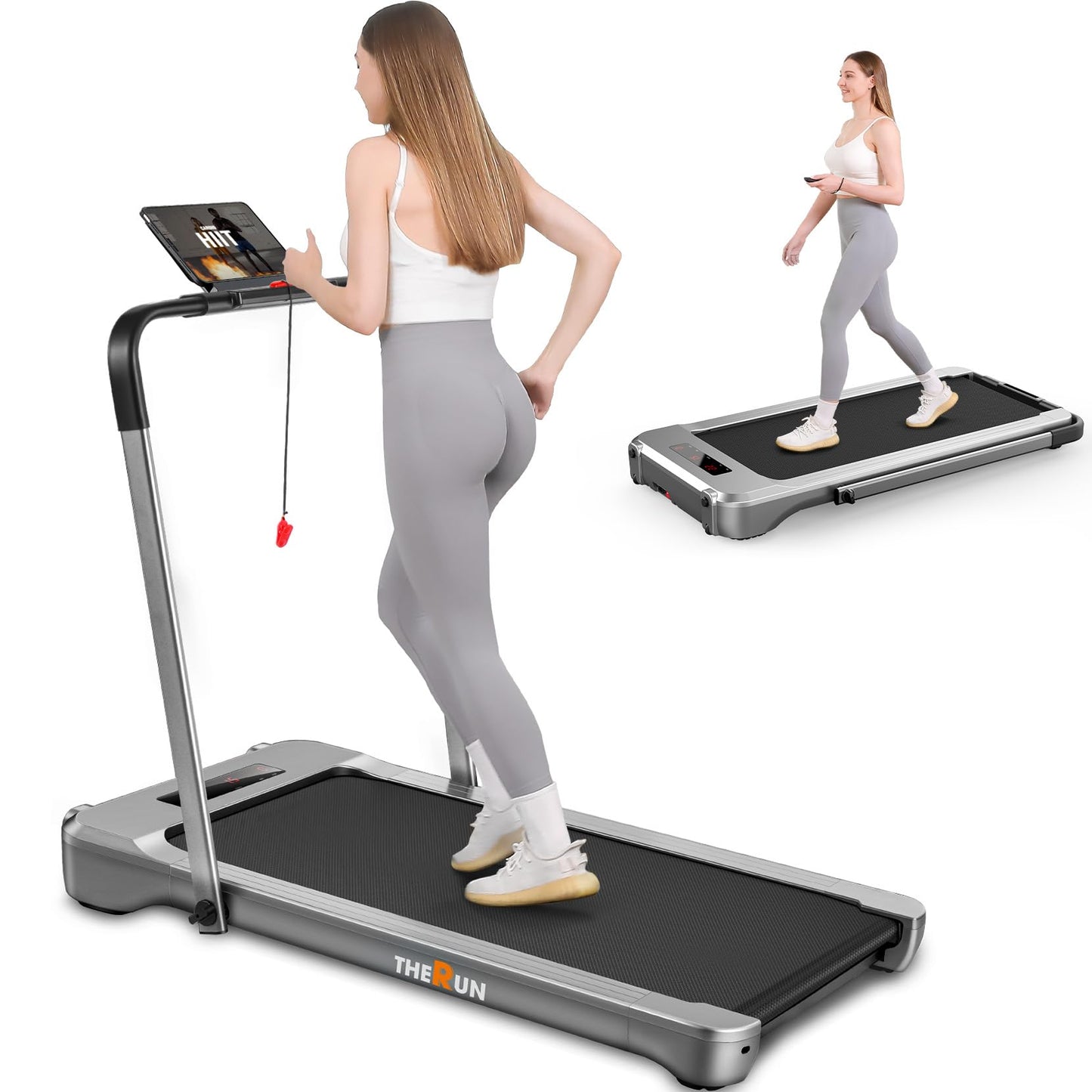 THERUN Walking Pad Treadmill, 3.0 HP Under Desk Treadmills, 2 in 1 Portable Treadmill for Home, Walking Pad with Handle Bar, 18" Widened Running Belt, 350 lbs Capacity with App Connection, Remote - Medaid International