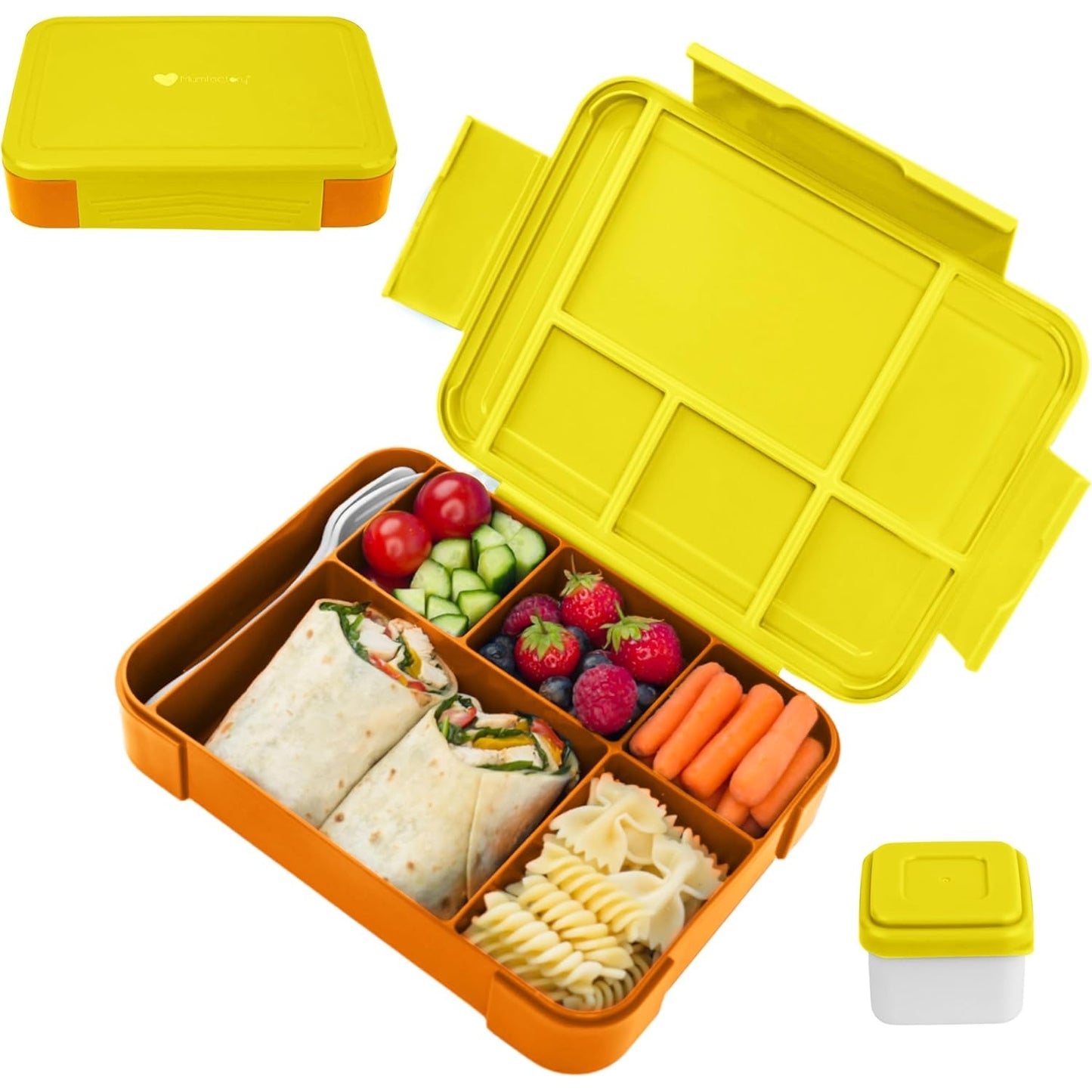 Mumfactory® Lunch Box For Kids School, Bento Lunch Box Kids Adults, Leakproof with 5 Compartments and Cutlery Set, 1330 ML (Pink) - Medaid