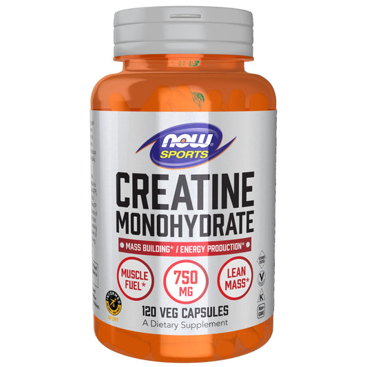 NOW Foods Sports Nutrition, Creatine Monohydrate 750 mg, Mass Building*/Energy Production*, 120 Veg Capsules - Medaid International