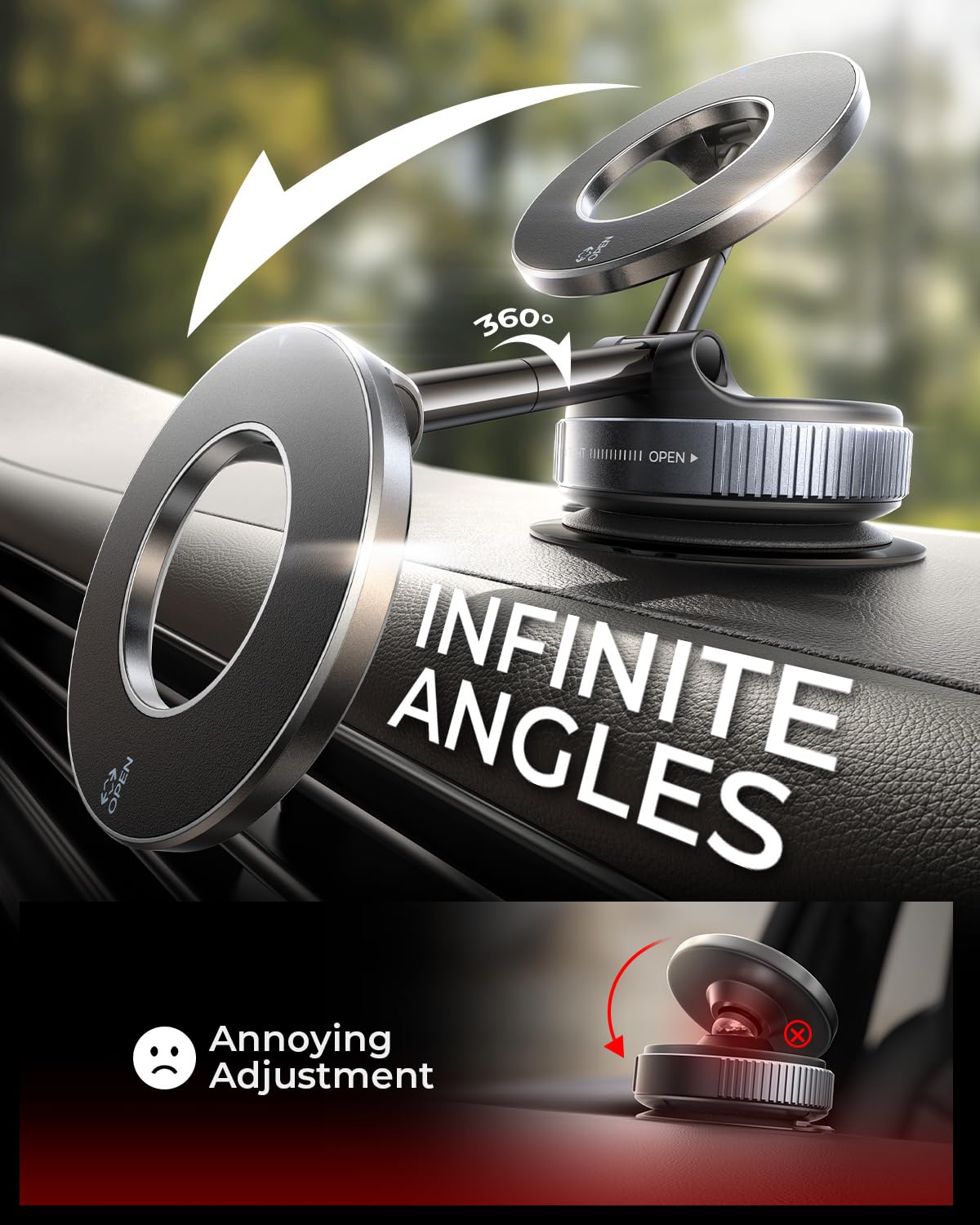 MRGLAS 2026 Upgraded Vacuum Magnetic Phone Holders for Your Car 360° Adjustable Absorption Magnetic Bracket 98LBS Magsafe Suction Cup Phone Mount for iPhone 17 Car Truck Accessories for Men Women - Medaid International