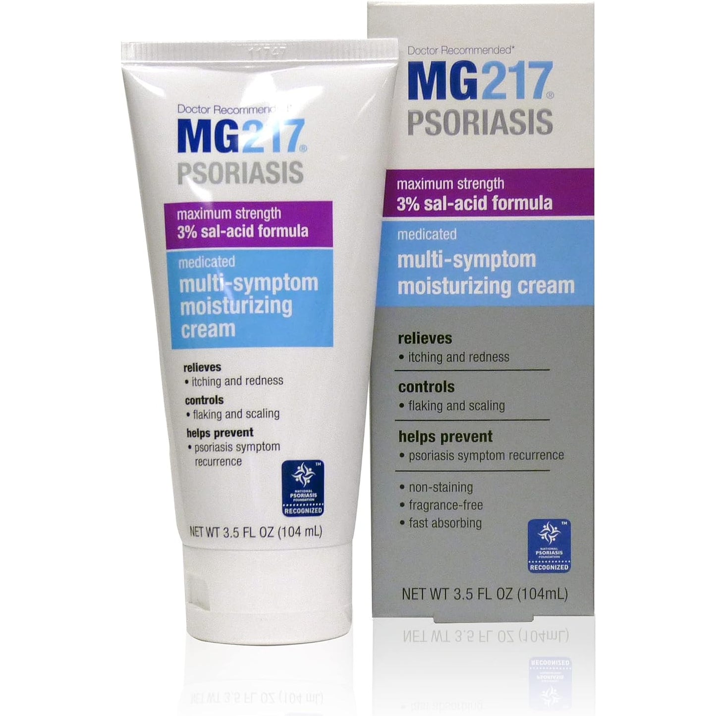 MG217 Medicated Moisturizing Psoriasis Cream With 3% Salicylic Acid, Multi-symptom, Fragrance Free, 3.5 Fl Oz, (5604) - Medaid International