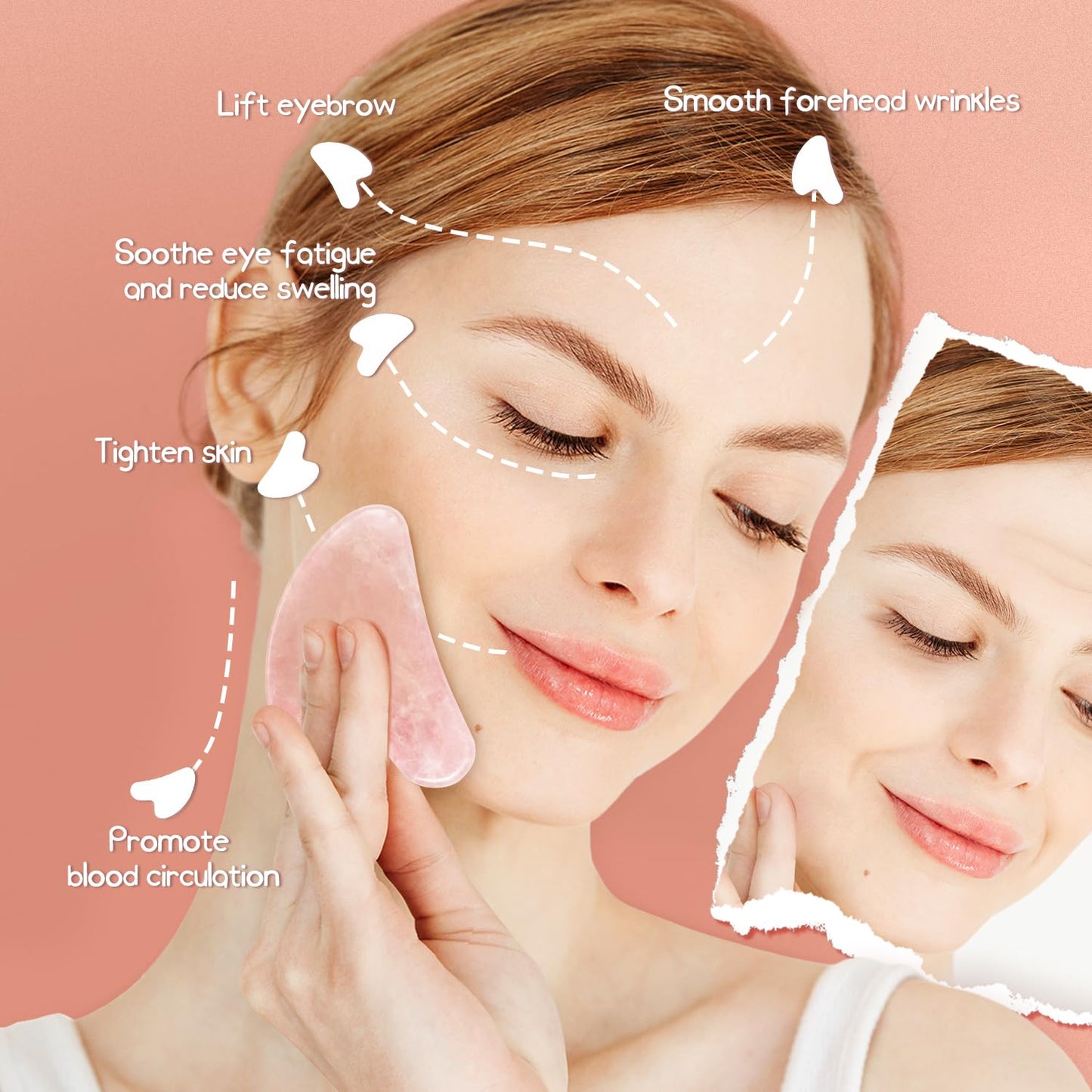 Gua Sha Rose Quartz Massage Tool, Facial Tool for Scraping and SPA Acupuncture Therapy, Heart Shape Trigger Point Treatment on Face (Rose Quartz) - Medaid International